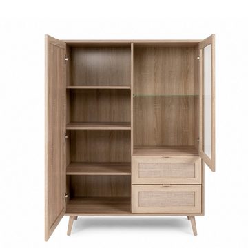 Newroom Highboard Mila, Highboard Sonoma Eiche Rattan Optik Modern Boho Sideboard Kommode