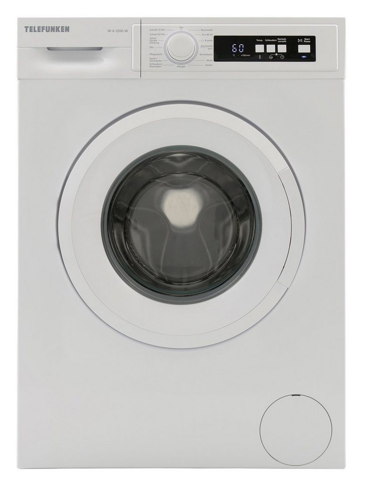 Telefunken Waschmaschine W-6-1200-W, 6 kg, 1200 U/min, LED Display,  Mengenautomatik und Überlaufschutz, Gerätemaße (HxBxT): 84,5 x 59,7 x 49,7  cm - Gewicht: 57,0 kg