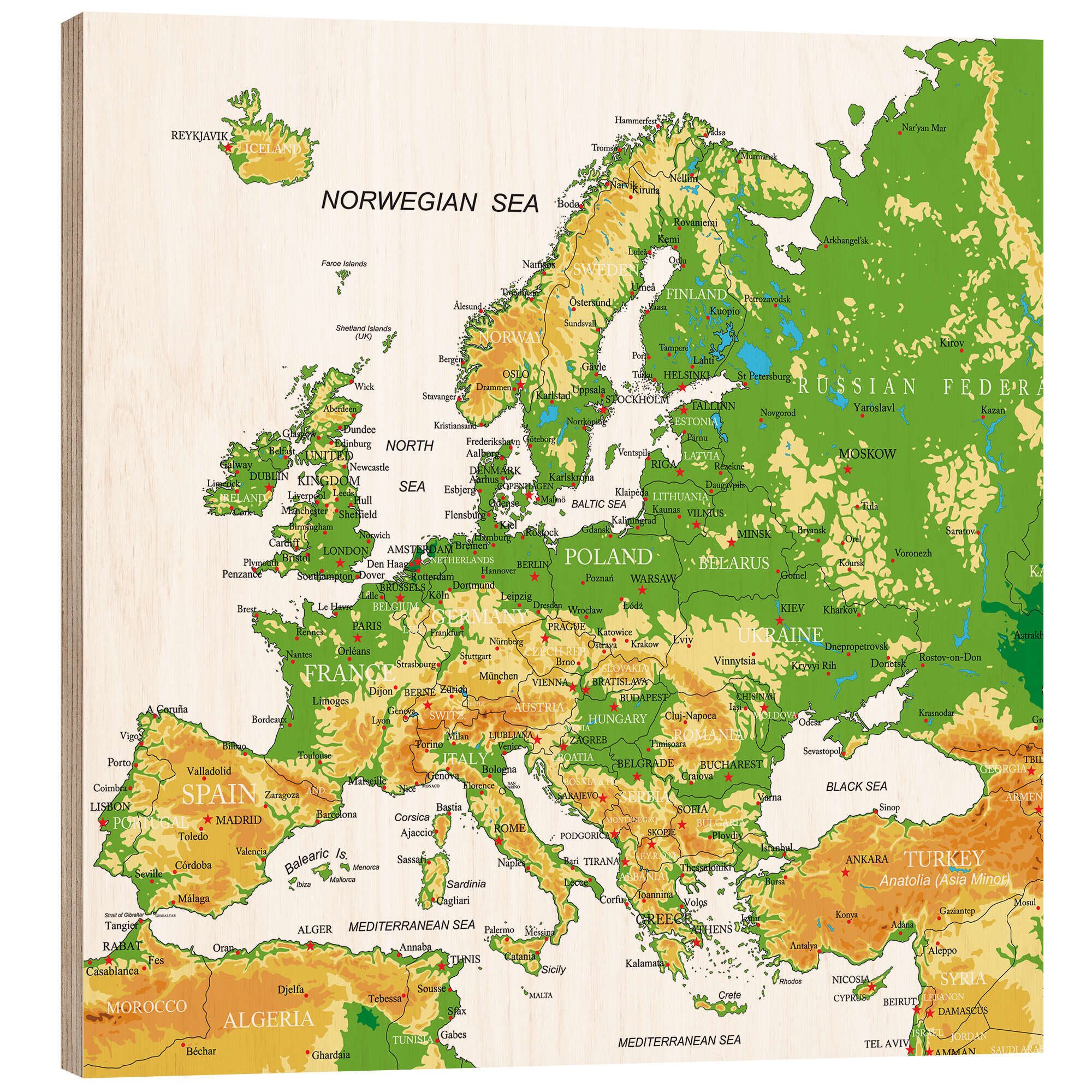 Posterlounge Wandbild Europa - Topographische Karte, Editors Choice, erhältlich als Poster, Leinwandbild, Wandsticker oder Acrylglasbild