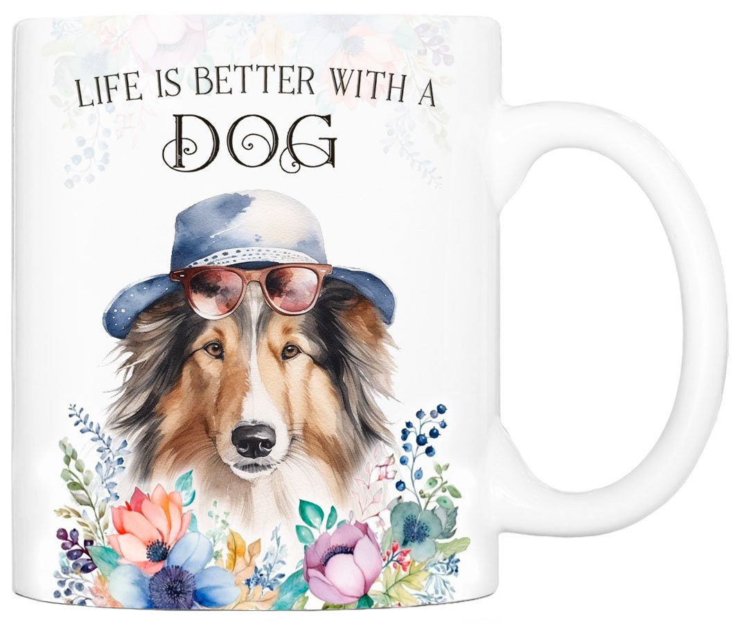 Cadouri Tasse COLLIE - Kaffeetasse Hunderasse, für Geschenk, beidseitig Hundefreunde, Keramik, ml 330 bedruckt, handgefertigt, mit
