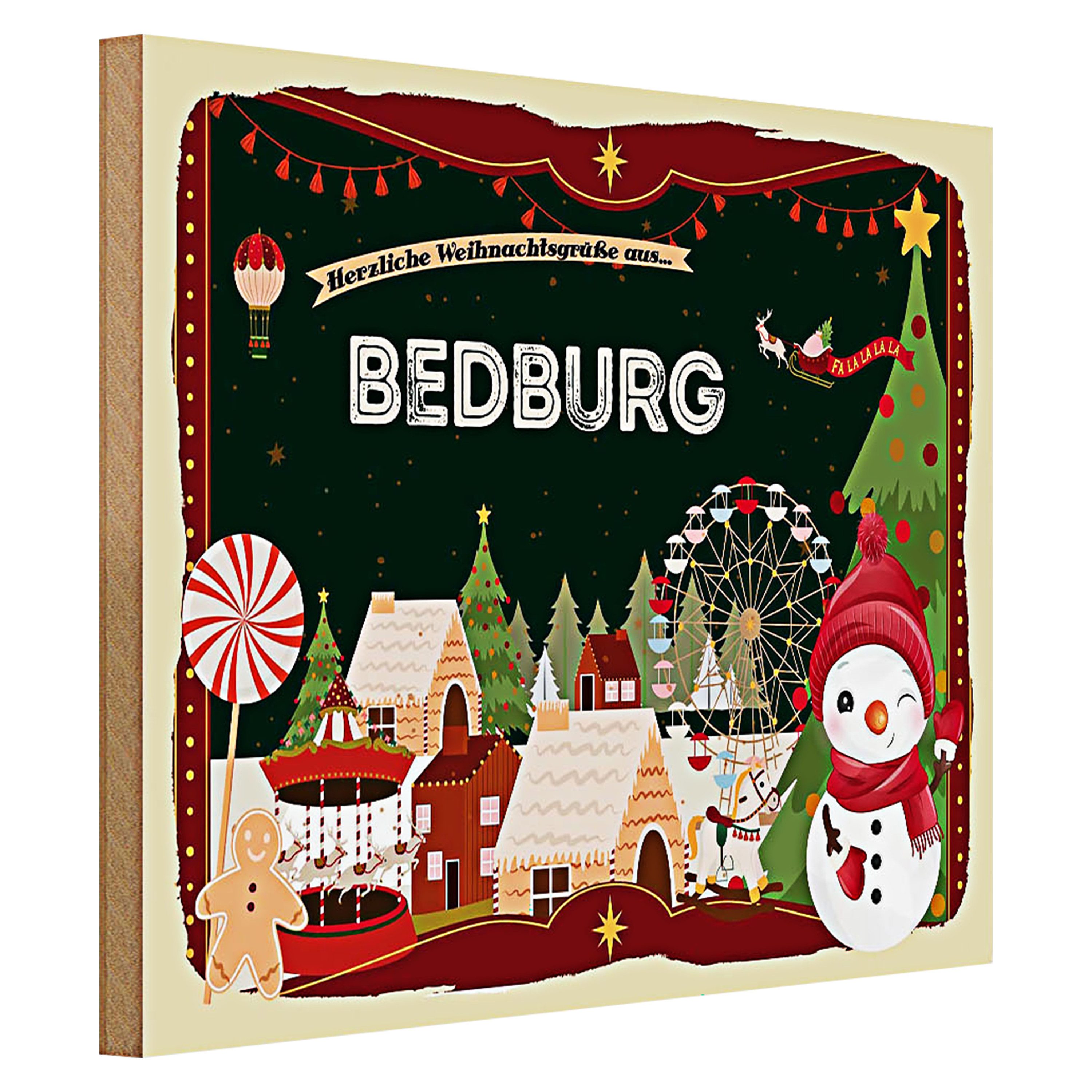Roomando Holzbild Weihnachten Grüße aus BEDBURG 40x30cm