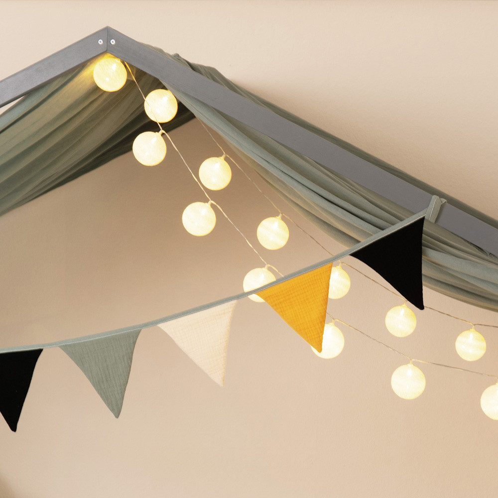HOME DELUXE LED-Lichterkette mit Baumwolle Kugel NINO, 20-flammig, warmweiß, Lampion Lichterkette für Kinder,- und Jungendzimmer