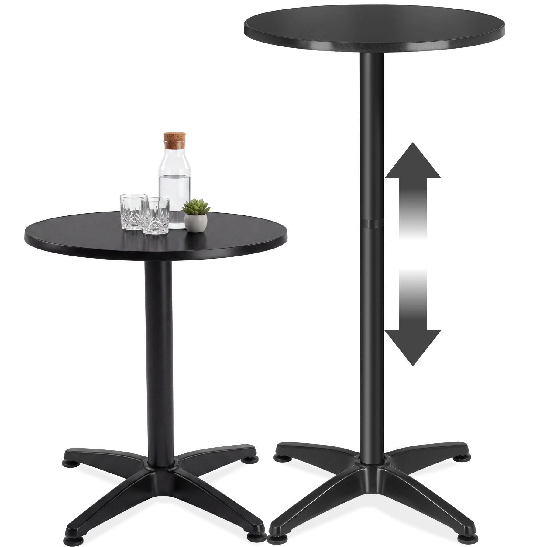 tectake Bistrotisch Aluminium-Stehtisch, höhenverstellbar, 60 x 70 / 110 cm, (Bartisch Frederic, 1-St., in schwarz), wetterfest, 2 Aufbauhöhen, Zementsockel, Belastbarkeit 60 kg