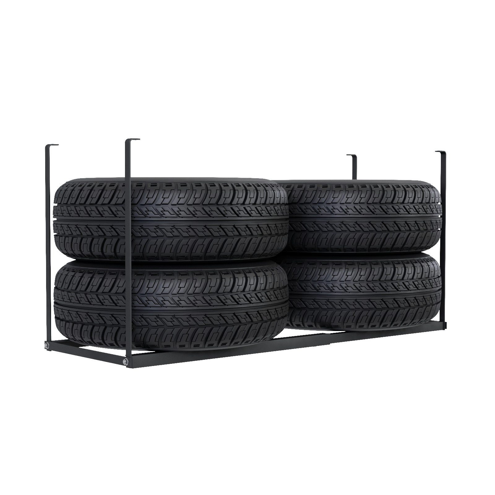QLS Reifen-Wandhalterung Reifenregal Deckenmontage bis 130 kg, (bis 27 Zoll, für 4 Autoreifen Verstellbar)