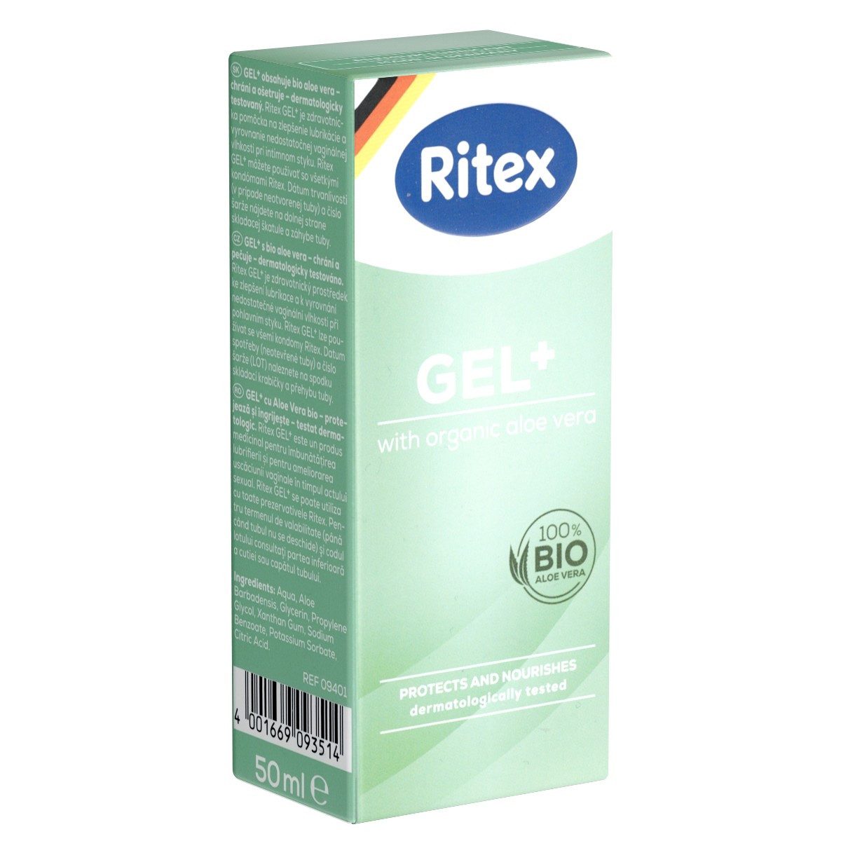 Ritex Gleitgel GEL+, Flasche mit, 1-tlg., superfeuchtes Gleitgel mit Bio Aloe Vera - für trockene Haut