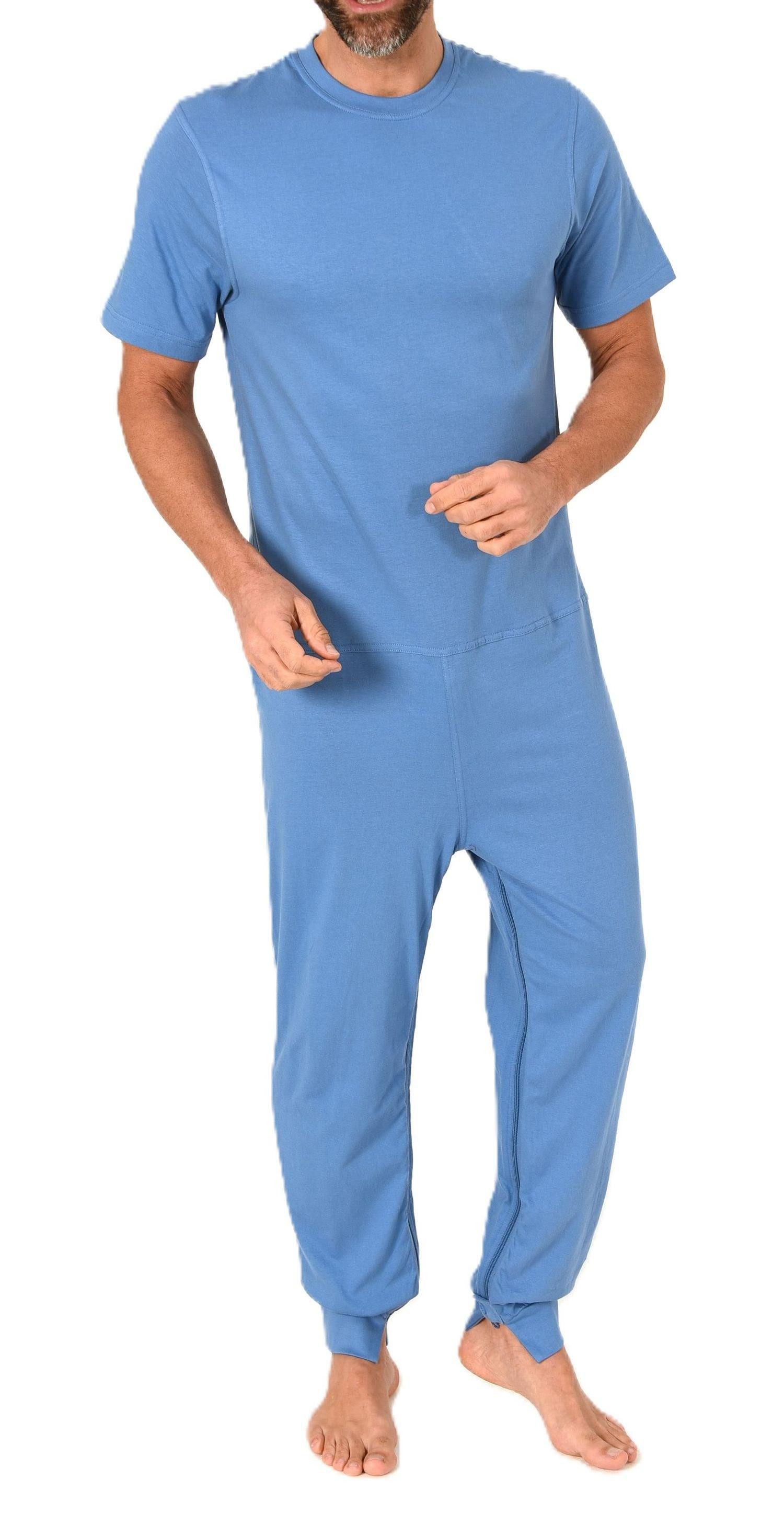 Normann Pyjama Herren kurzarm Pflegeoverall mit langen Bein und 2 Reissverschlüssen
