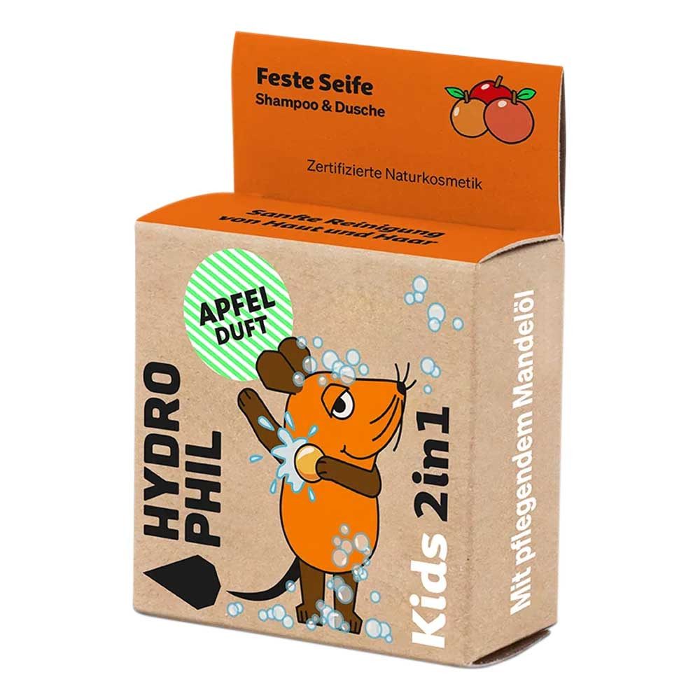 Hydrophil Festes Haarshampoo Kids 2in1 Festes Shampoo & Dusche - Maus Apfel 60g 2er Pack