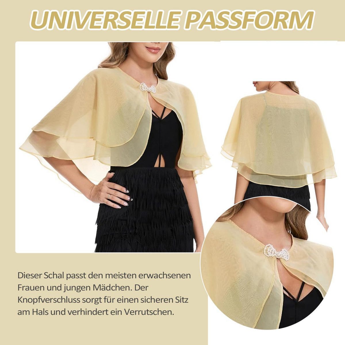 Oemmn Bolero Damen Festlich Elegant Chiffon Strickjacke 3/4 Ärmel – Bild 3 von 5