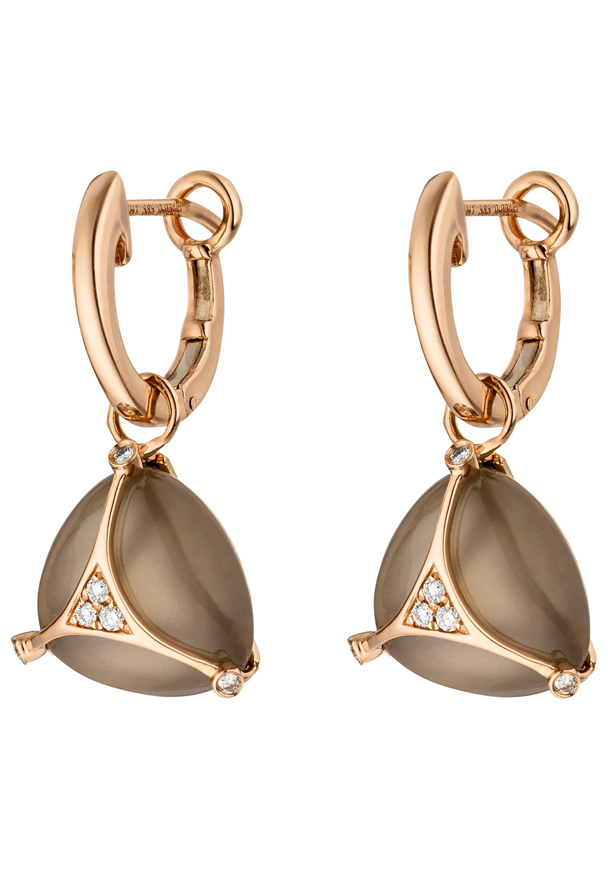 JOBO Paar Creolen Ohrringe Roségoldohrringe, 585 Roségold mit 2 Mondstein und 12 Diamanten