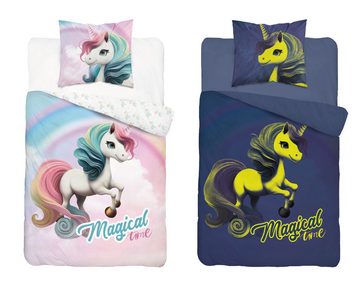 Kinderbettwäsche Set süßes Magic Einhorn leuchtend im dunkeln, 140x200+70x80 Baumwolle, Häßler Homefashion, Baumwolle, 2 teilig