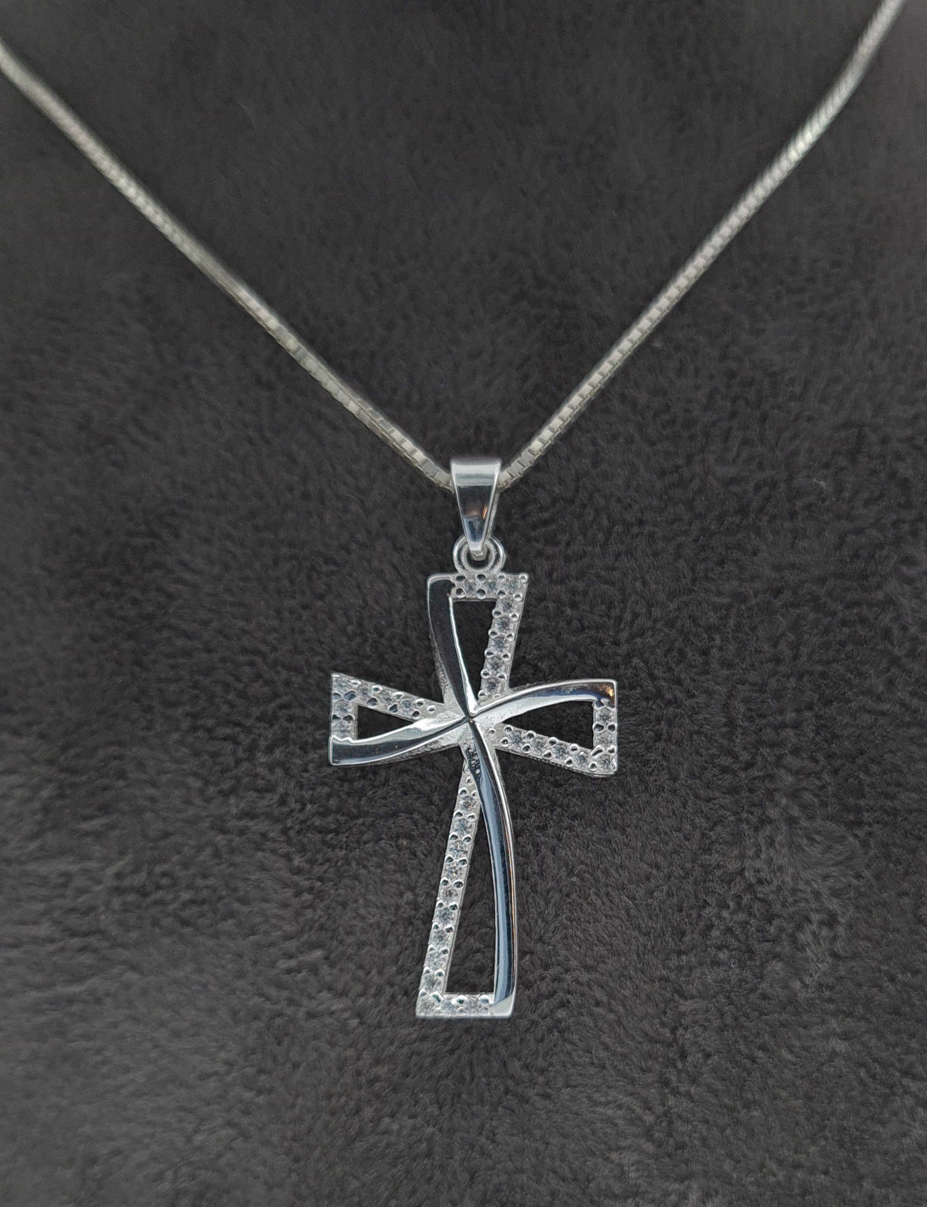 NAHLE Kreuzkette Kreuz Silberkette Kreuz Kette Zirkonia 925 Silber Halskette (inklusive Schmuckbox), 925 Silber Anhänger - rhodiniert