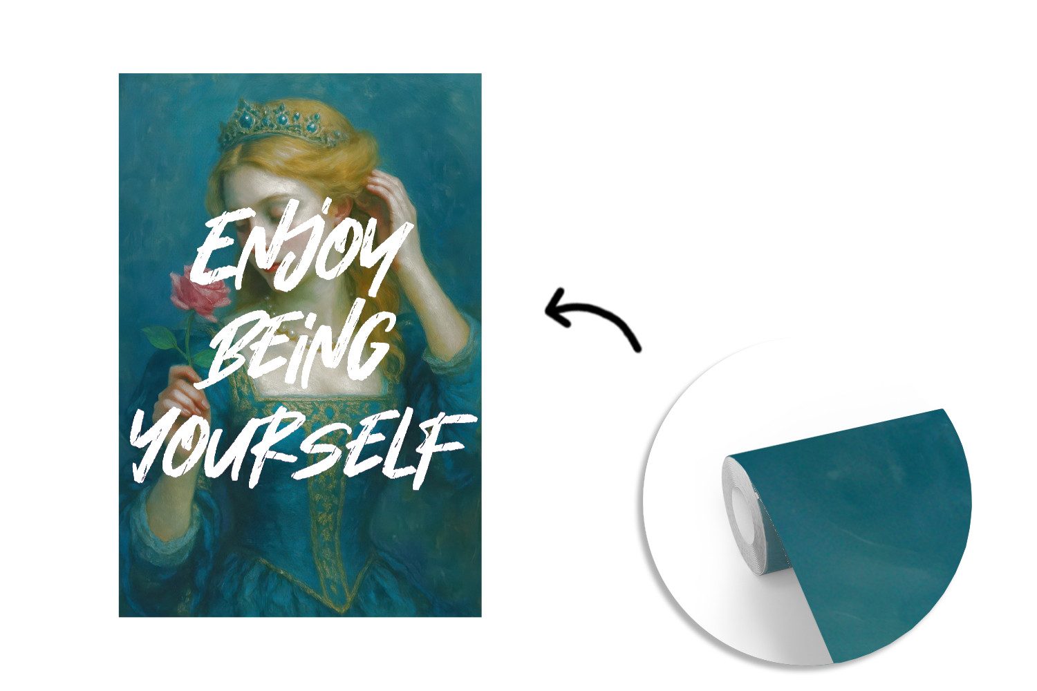 MuchoWow Fototapete Frau - Rose - Zitat, Matt, bedruckt, Montagefertig Vinyl Tapete, Wandtapete, 170x260 cm