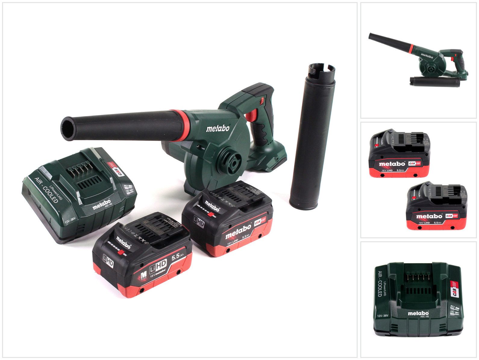 metabo Akku-Laubbläser AG 18 Akku Gebläse 18 V + 2x LiHD Akku 5,5 Ah + Ladegerät