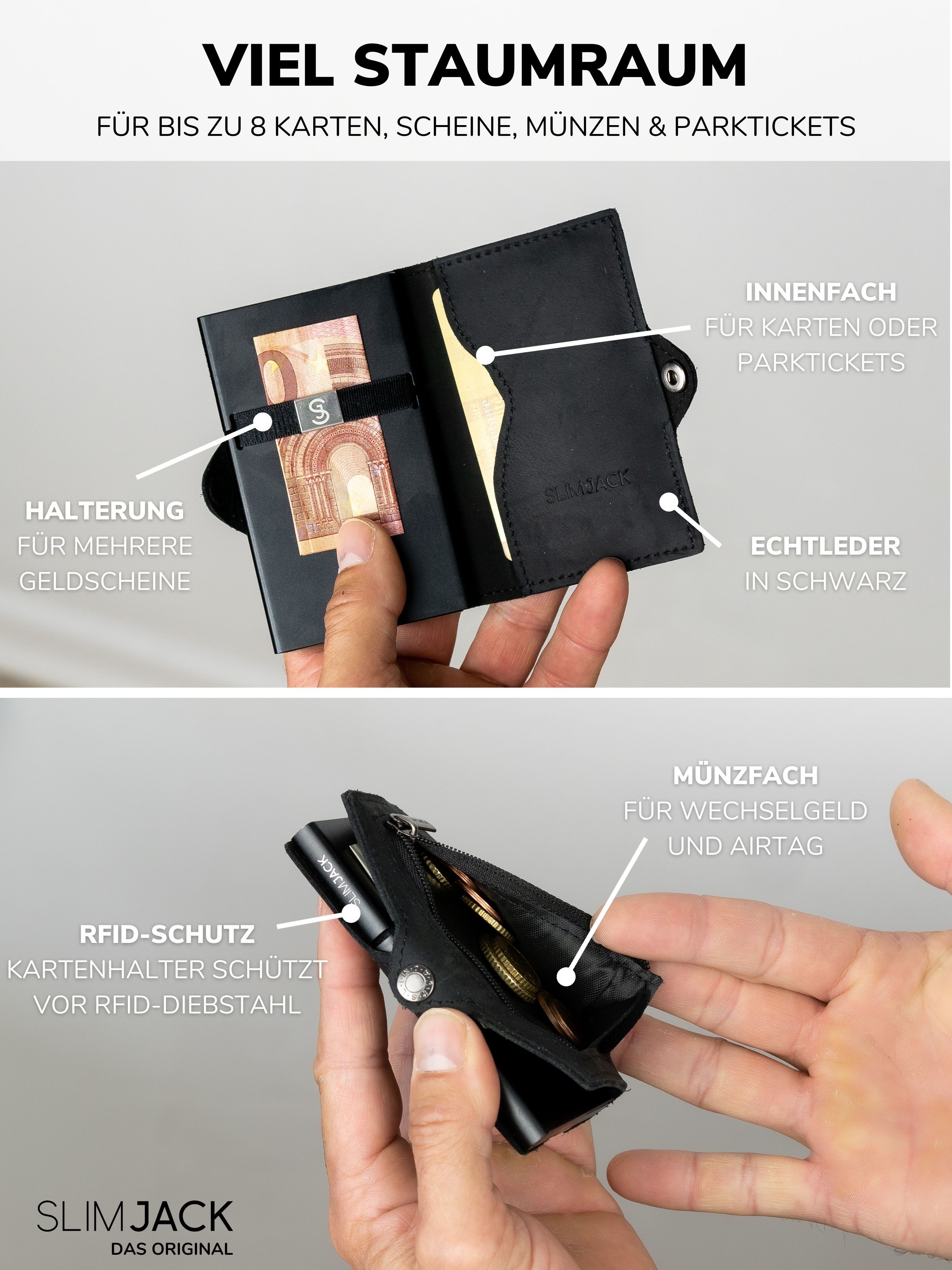 Slim mit Portmonee - Herren Jackster Herren Geldbörse Mini SLIMJACK Geldbeutel Wallet für RFID-Schutz Schwarz - Wallet,