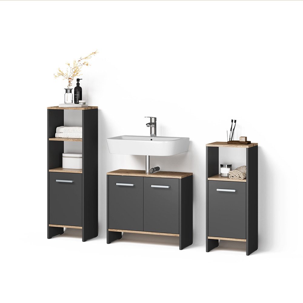 Livinity® Badmöbel-Set Amalfi, Anthrazit/Goldkraft Eiche/Goldkraft Eiche, 3-teilig, (3-St)