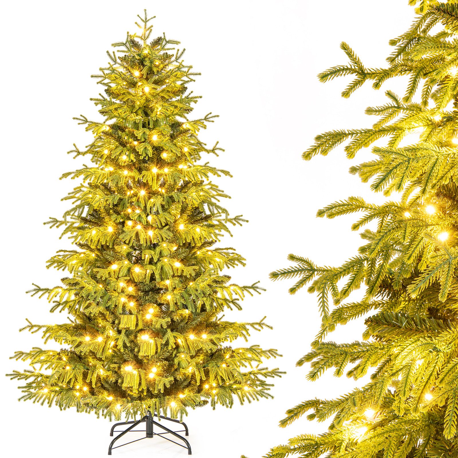 COSTWAY Künstlicher Weihnachtsbaum, 180cm, 270 warmweiße LEDs, 746 Spitzen