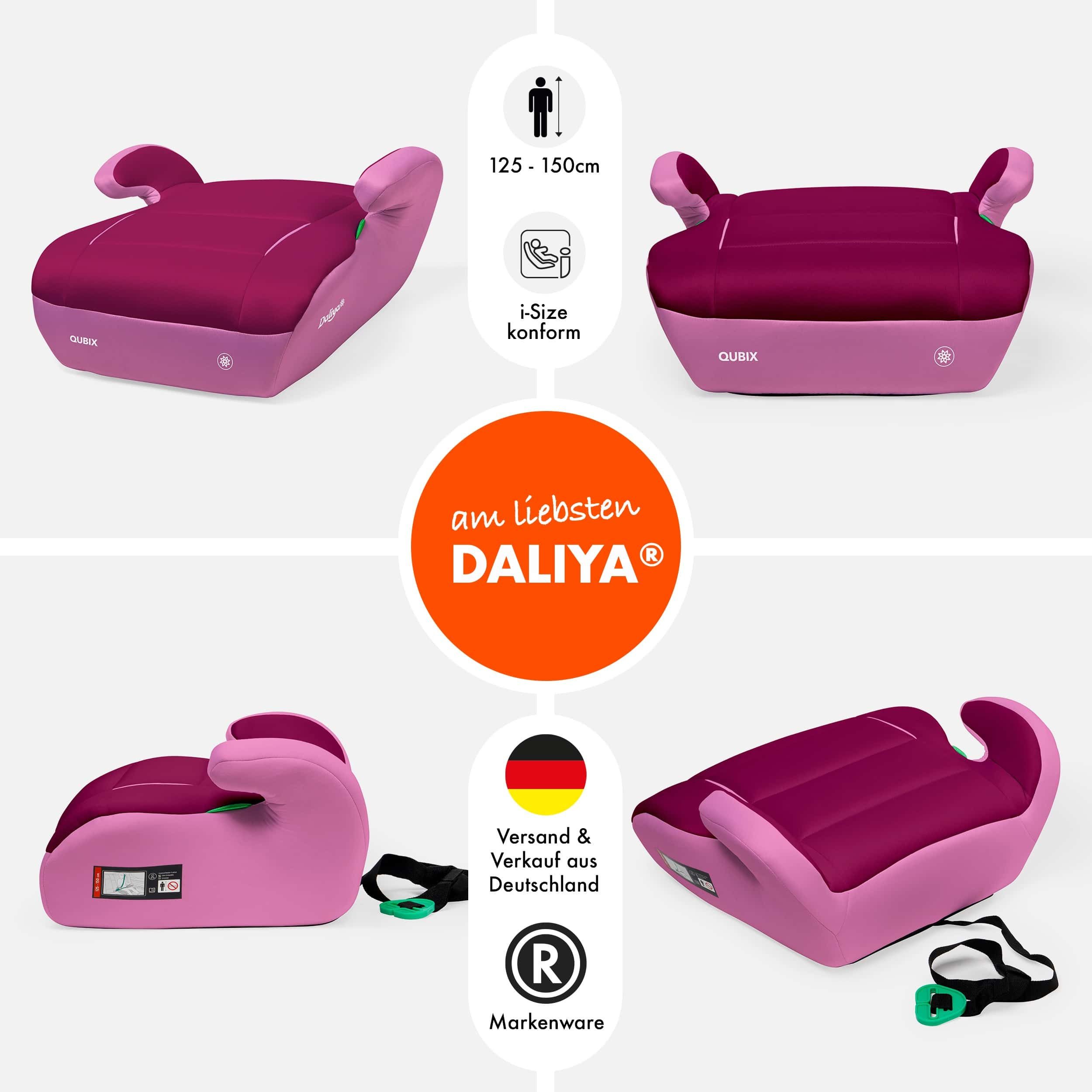 Daliya® Kindersitzerhöhung QUBIX I-Size Sitzerhöhung, Kindersitzerhöhung, Kindersitz, ab: ab 6 Jahre oder 125cm Körpergröße, bis: bis 12 Jahre oder 150cm Körpergröße, ab: 125 cm, bis: 150 cm, (Packung, 1-tlg), I-Size, Gurtfix, ergonomisch, weich, waschbarer Bezug