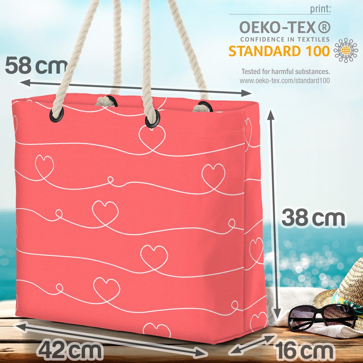 Valentinstag VOID Grafik Grafik Herzmuster Linien Linien Herzmuster Herzen Strandtasche (1-tlg),