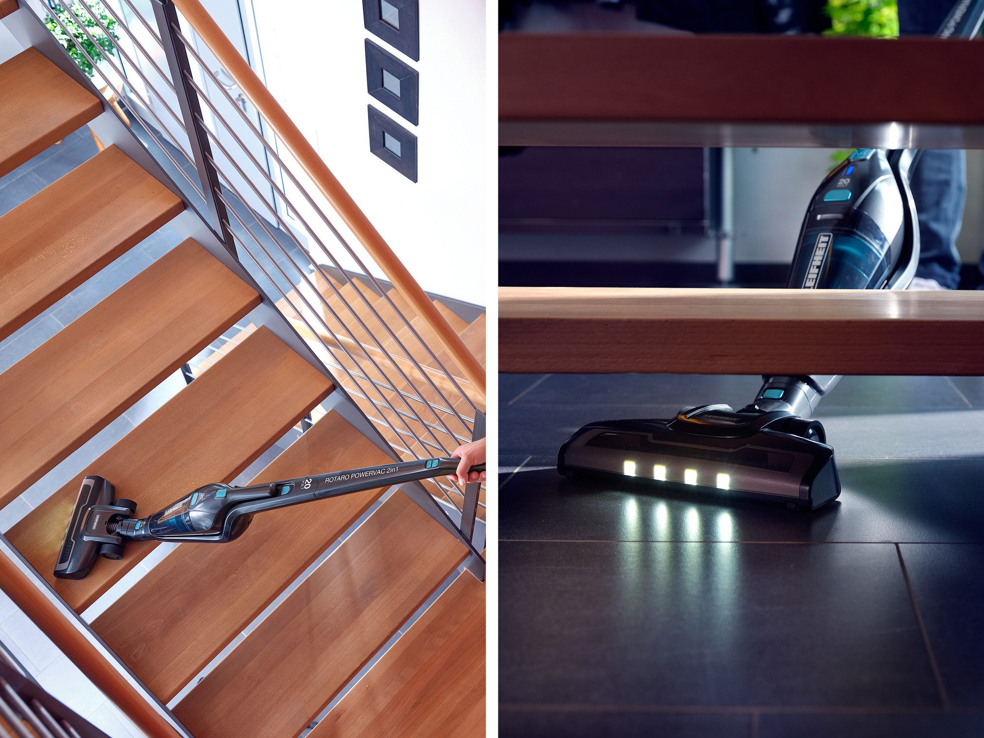 Leifheit Akku-Stielstaubsauger Rotaro PowerVac 2in1 20 V, 100 W, Boden- und Handsauger, bis 40 Minuten Laufzeit, kabellos, beutellos