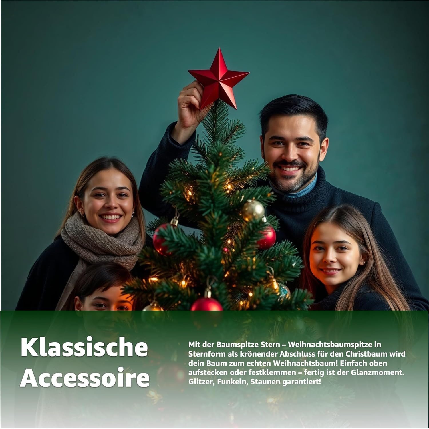 TK Gruppe Christbaumspitze Christbaumspitze für Weihnachtsbaum Baumspitze Aufsatz für Tannenbaum, wiederverwendbar