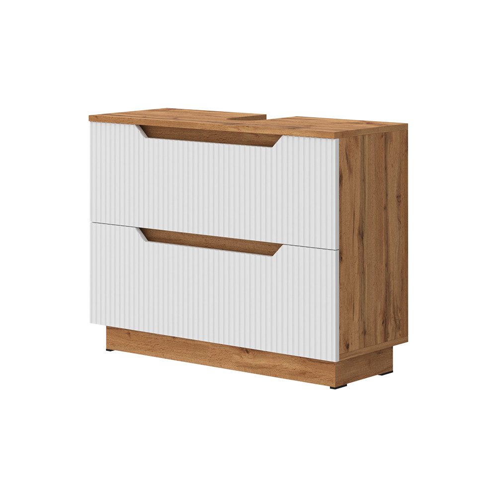 Vicco Waschbeckenunterschrank Lotta, Eiche/weiß gestreift, 79.6 x 62.5 cm mit 2 Schubladen (1-St)