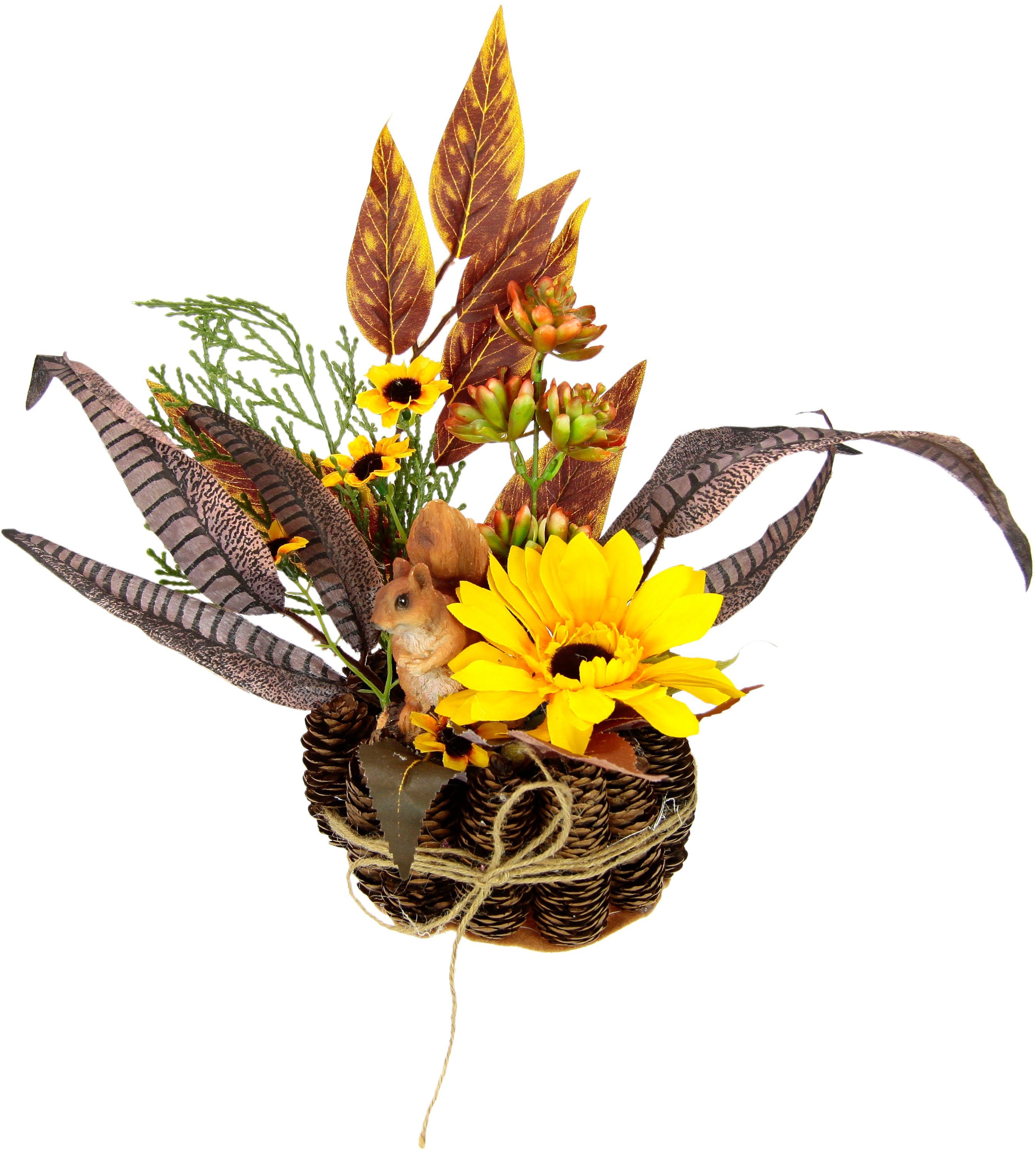 Kunstpflanze Sonnenblumen-Arrangement, I.GE.A., Höhe Im Zapfen-Topf 28 cm