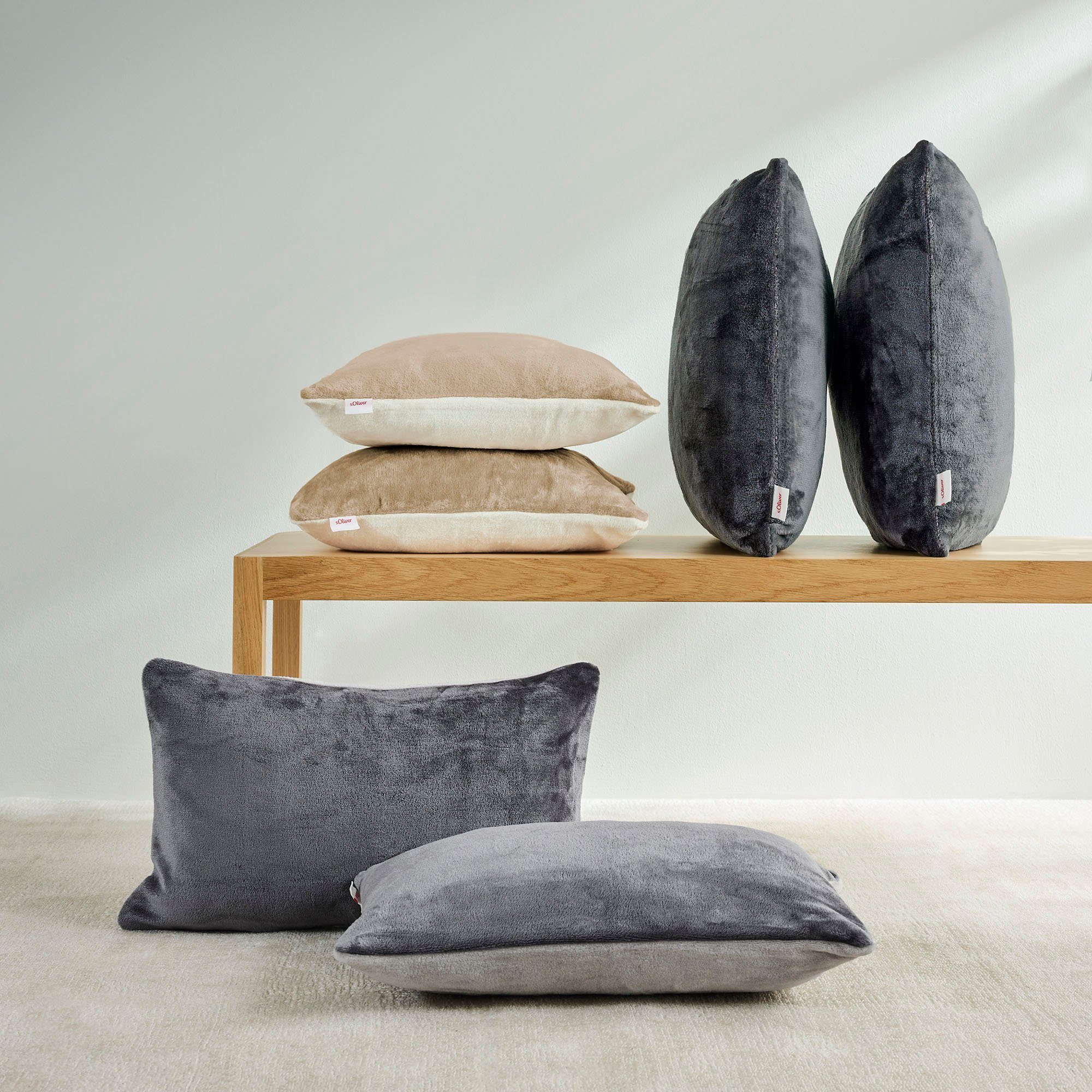 s.Oliver Dekokissen double soft Kissen s.Oliver, Kissenhüllen ohne Füllung, 2 Stück, mit samtig weicher Oberfläche – Bild 5 von 5