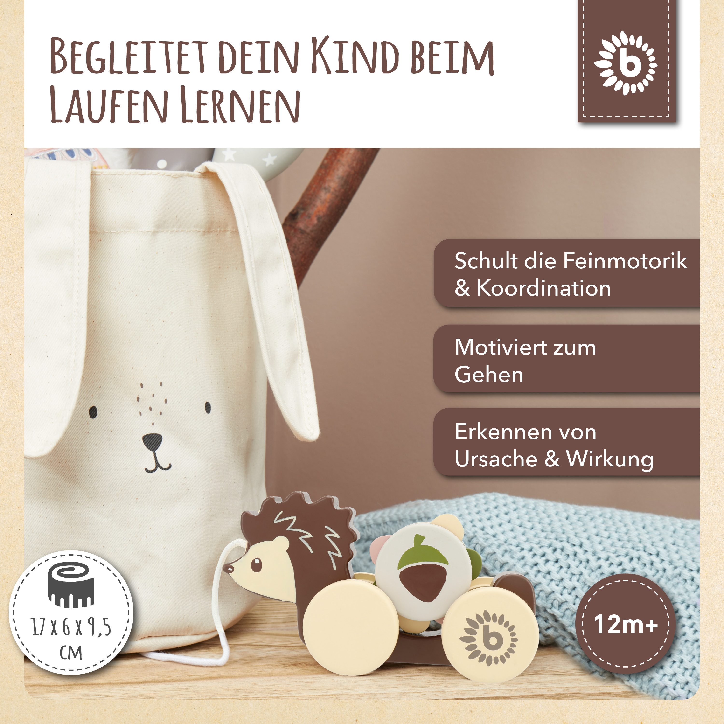 BIECO Nachziehtier Nachziehspielzeug Holz Igel Kind Nachziehtier Wald ab 1 Jahr Ziehtier
