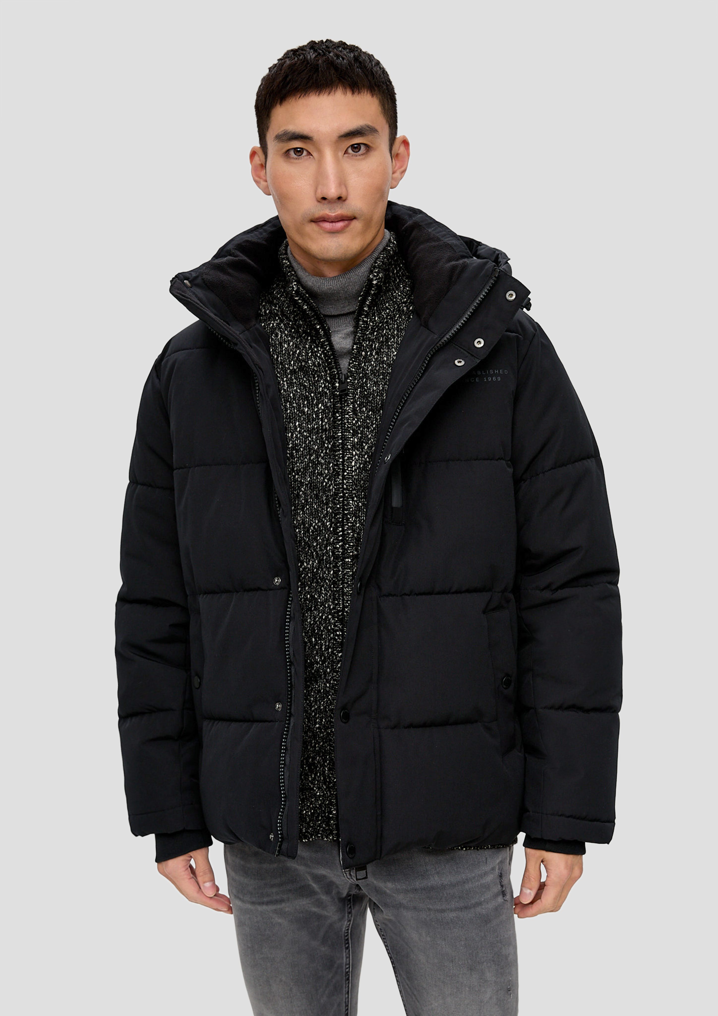 schwarz s.Oliver Allwetterjacke Steppjacke mit Schriftprint