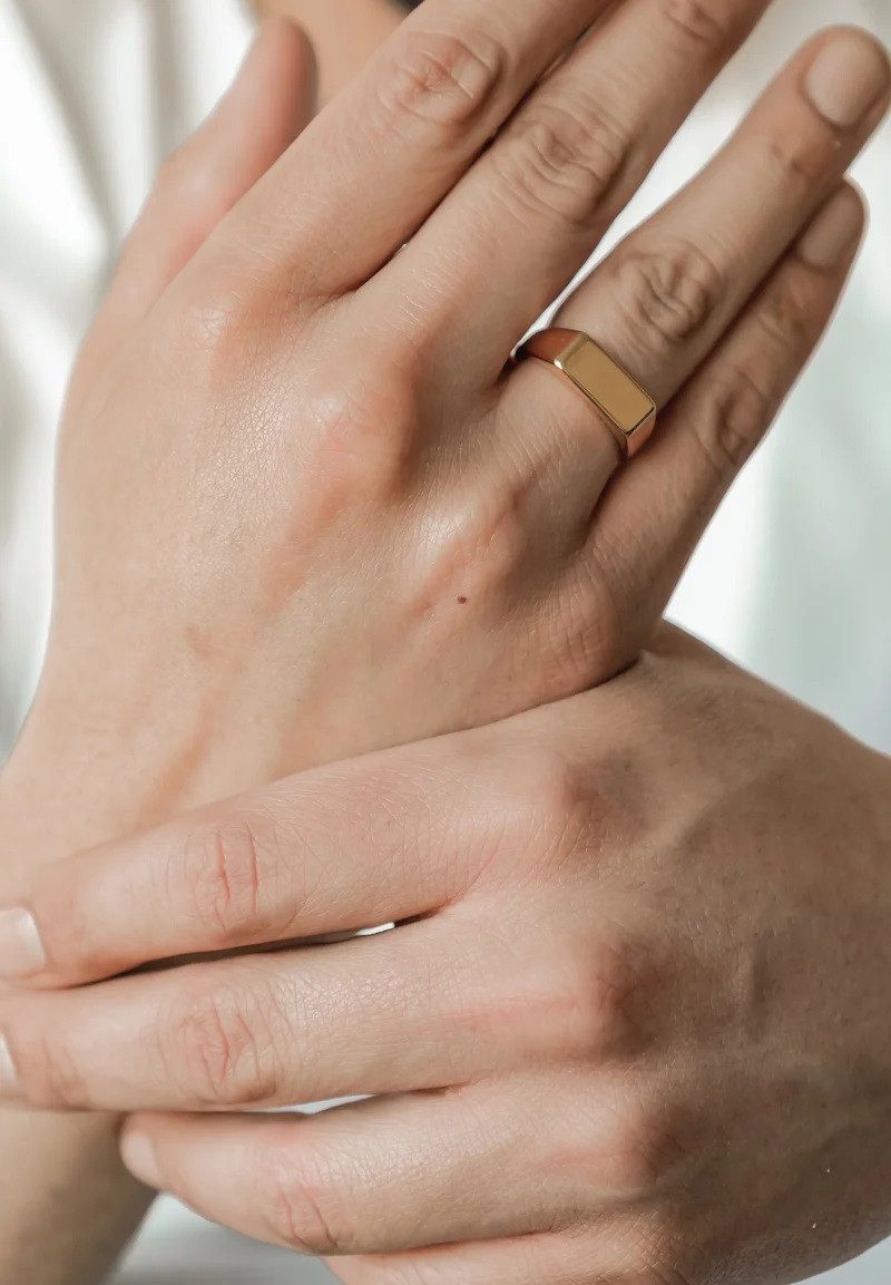 Hey Happiness Siegelring Rechteck Herren, 18K Vergoldeter Edelstahl Ring Ge günstig online kaufen