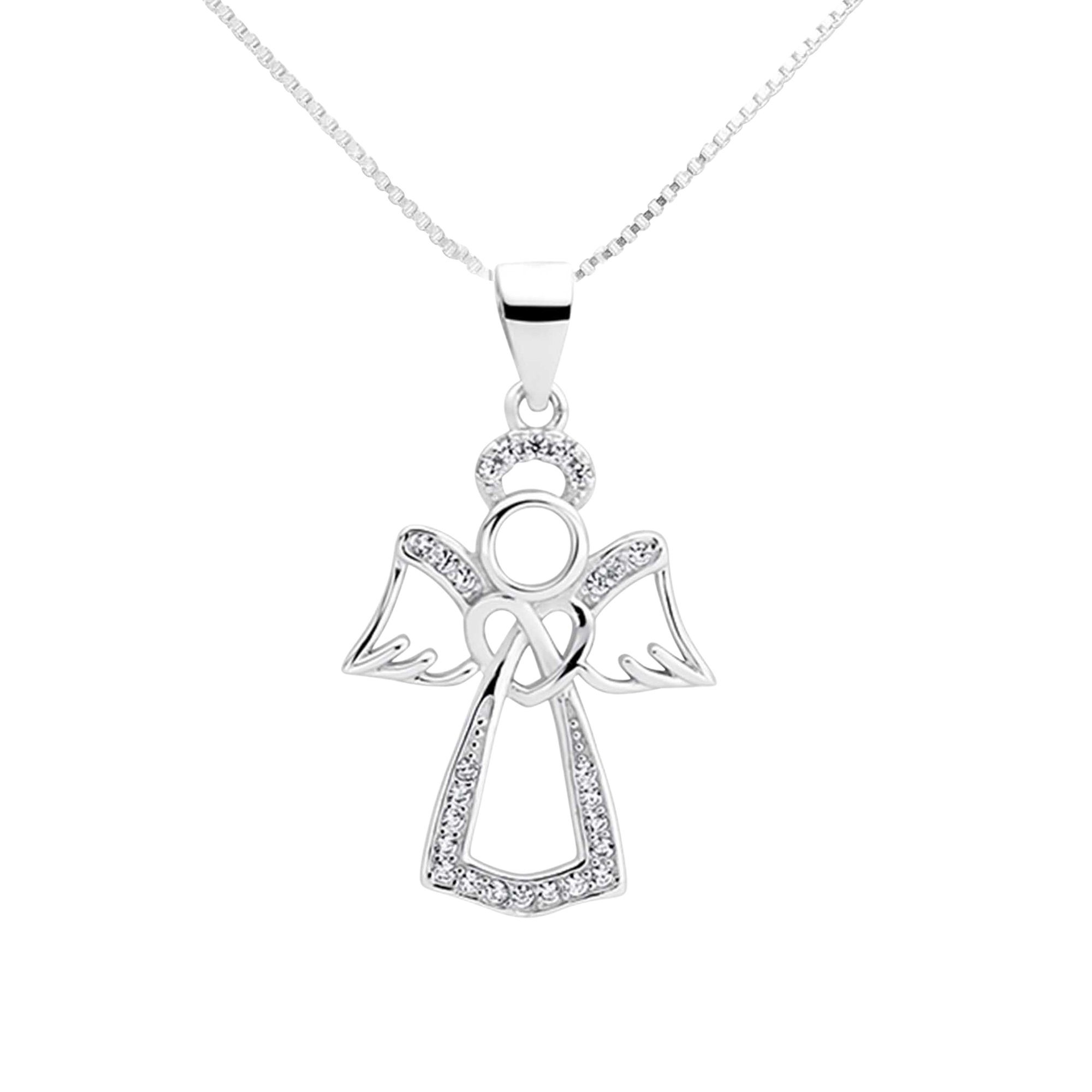 schmuck23 Kettenanhänger Anhänger mit Kette Engel Schutzengel Herz 925 Silber (Anhänger mit Kette), Zirkonia Silberanhänger Symbol Schutz Liebe Damen Mädchen Halskette Kinder