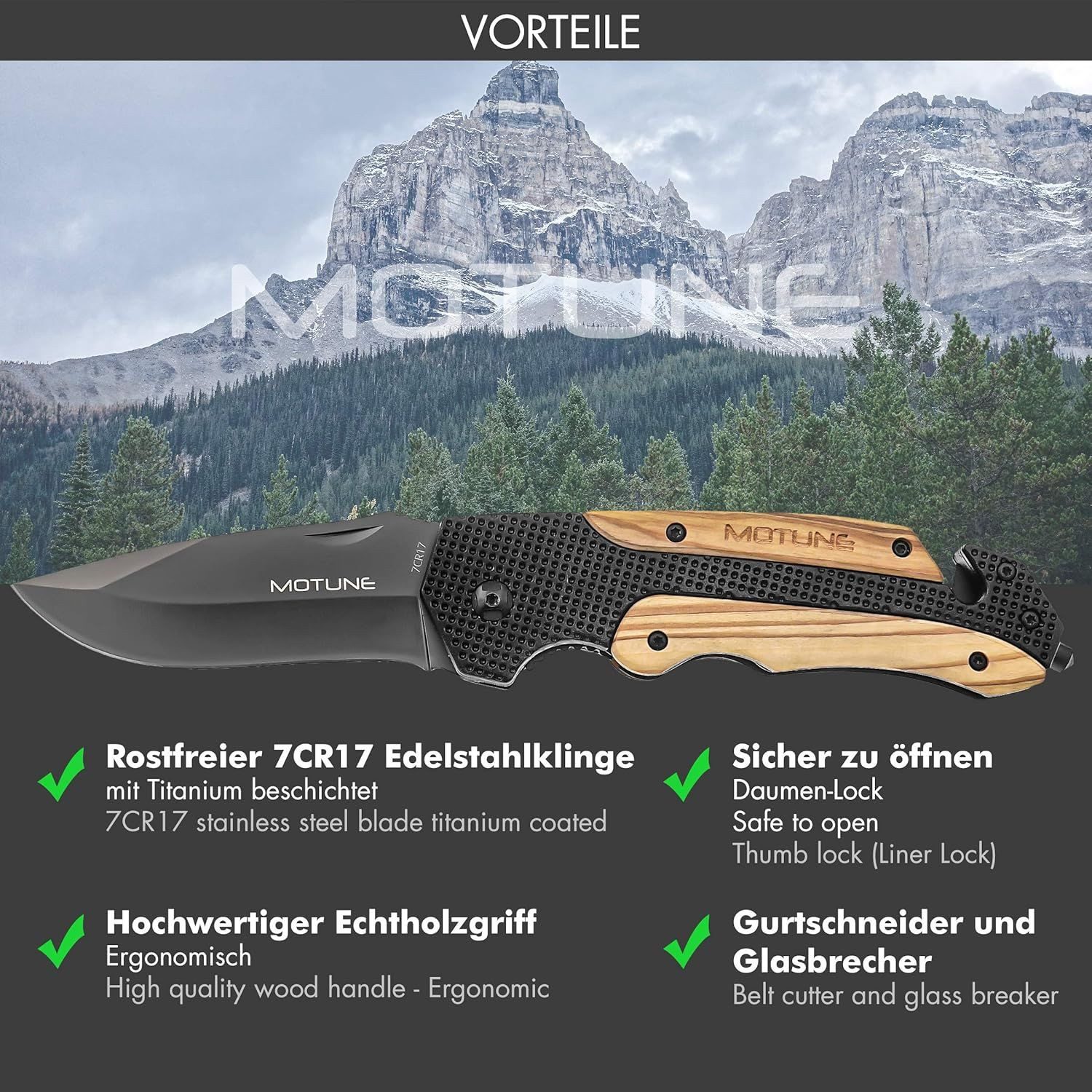 BURI Taschenmesser Klappmesser 3in1 Taschenmesser Messer Zweihandmesser Edelstahl