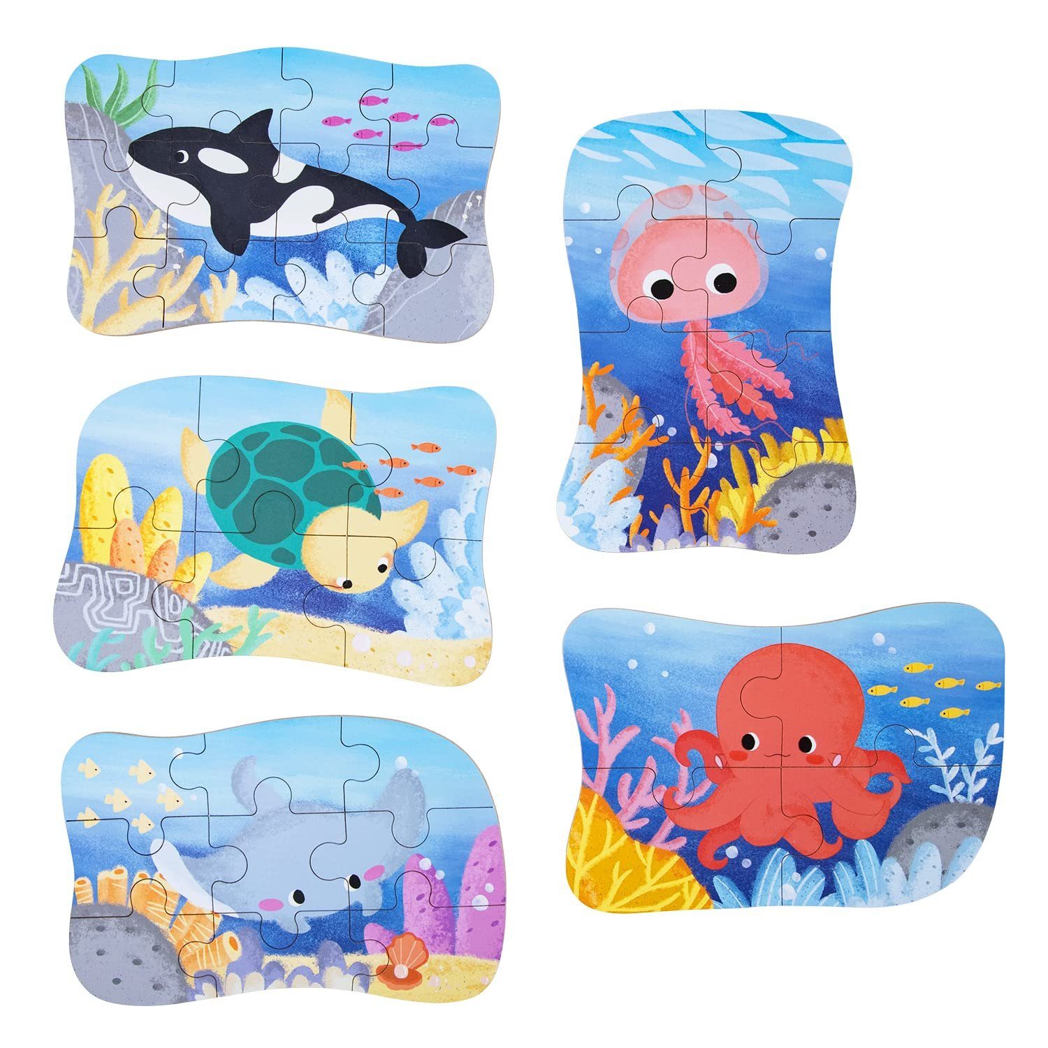Juoungle Rahmenpuzzle Kinderpuzzle, 5 Bilds Puzzles, Geeignet für Jungen und Mädchen Puzzle, Puzzleteile Bunt(Meerestier)