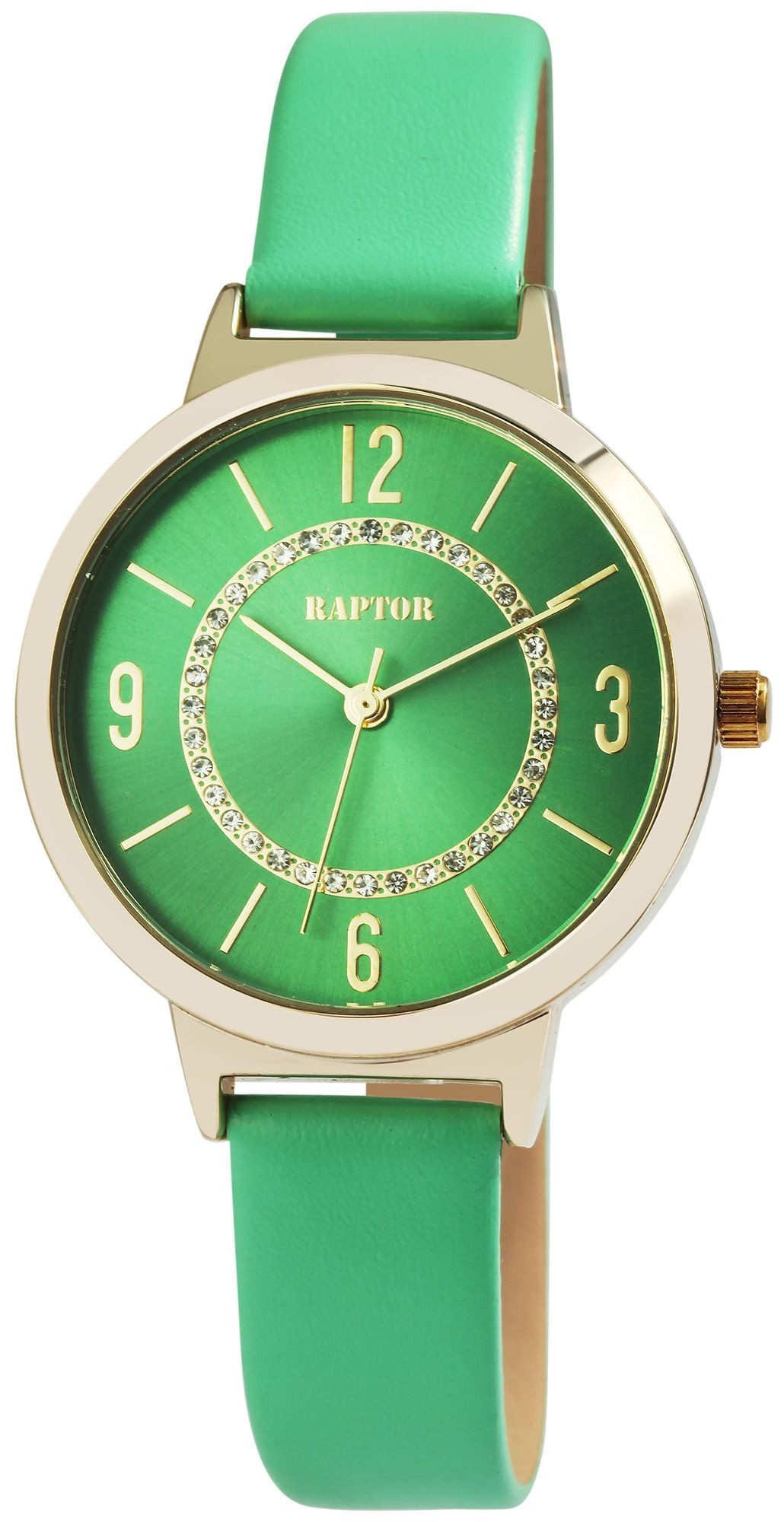Quarzuhr mit Lederarmband und Kristallbesatz