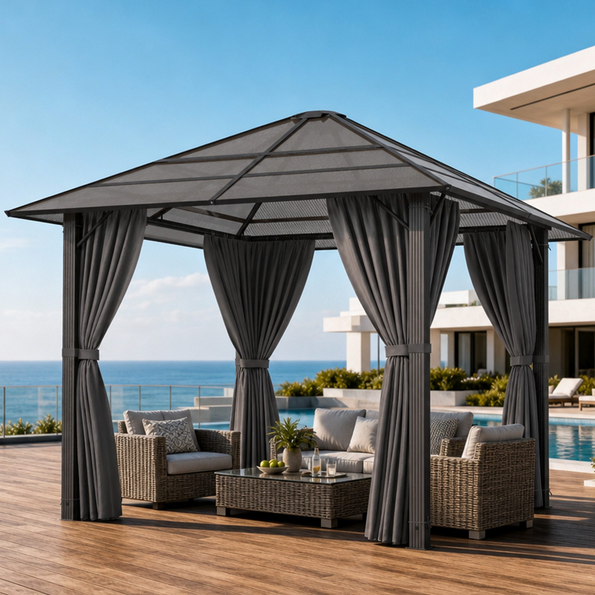 HOMALL Pavillon 300x300/300x400cm Gartenpavillon Verdickter Aluminium-Pavillon, (Mit 4 Seitenteilen 180G extra dickes Polyestergewebe Wasserdicht, rostfrei und UV-beständig)