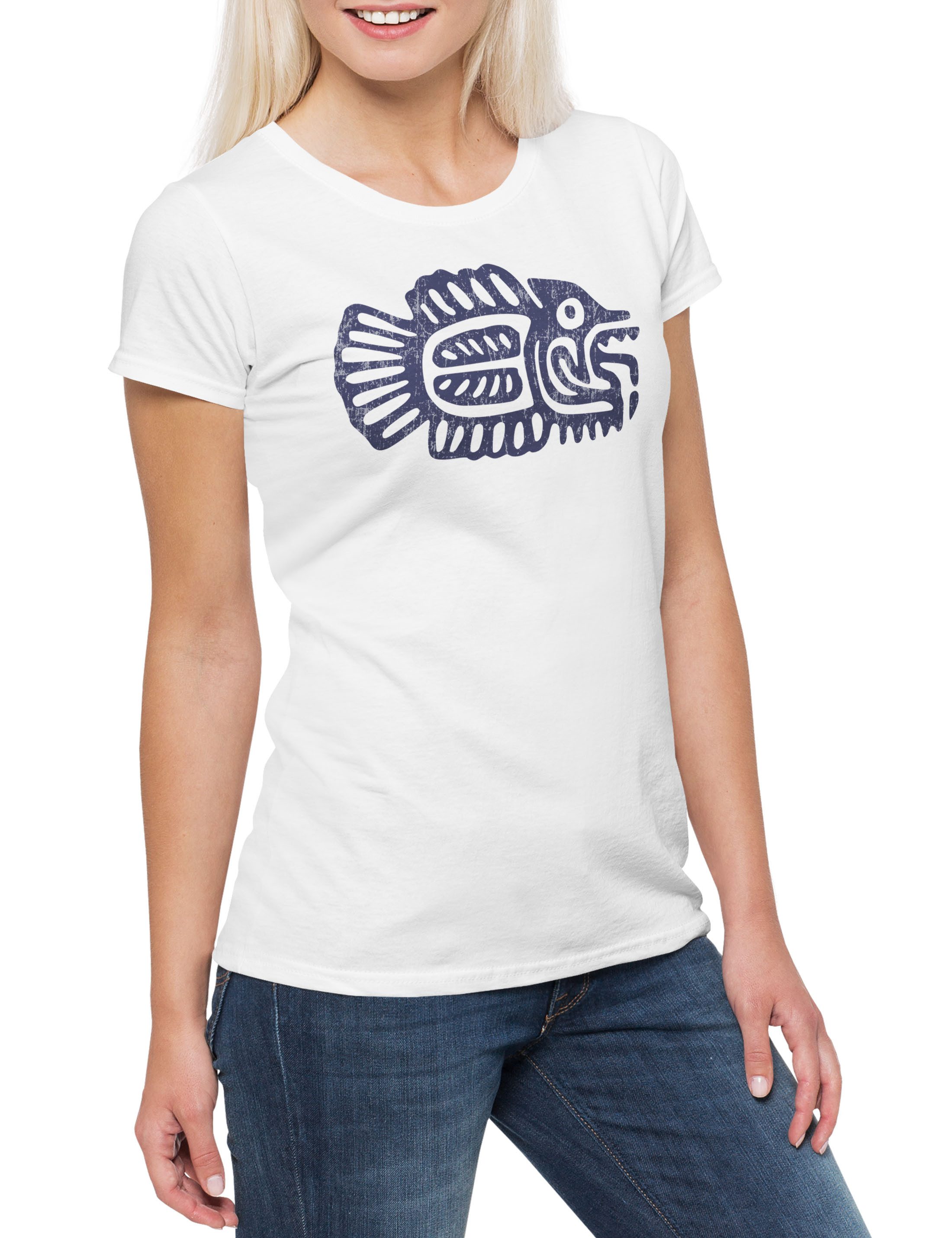 Print-Shirt Inca Fish Damen T-Shirt Inka Maya Mayans Mayas Tattoo Atzteken