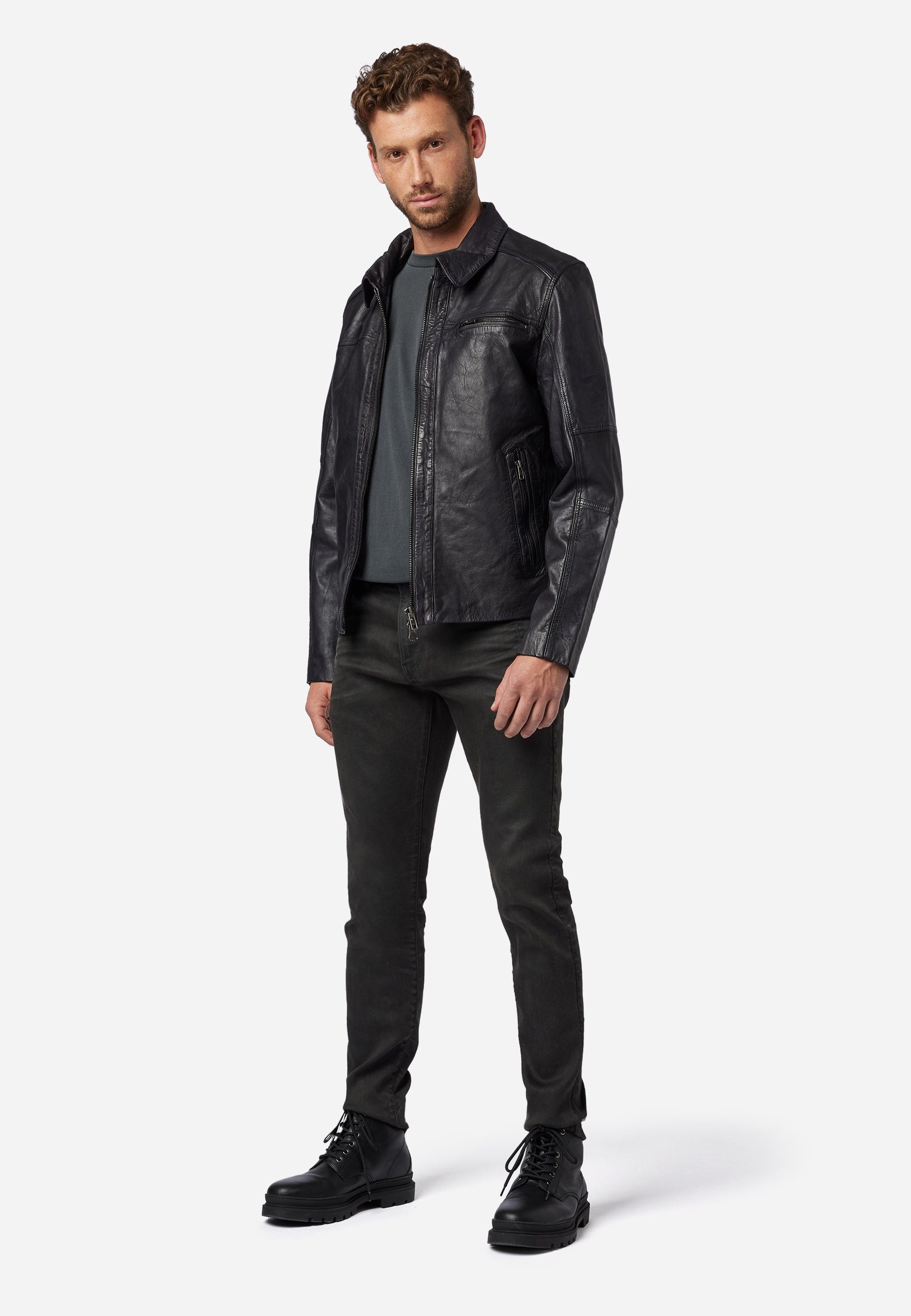 RICANO Lederjacke schwarz Shelby hochwertiges Lammleder