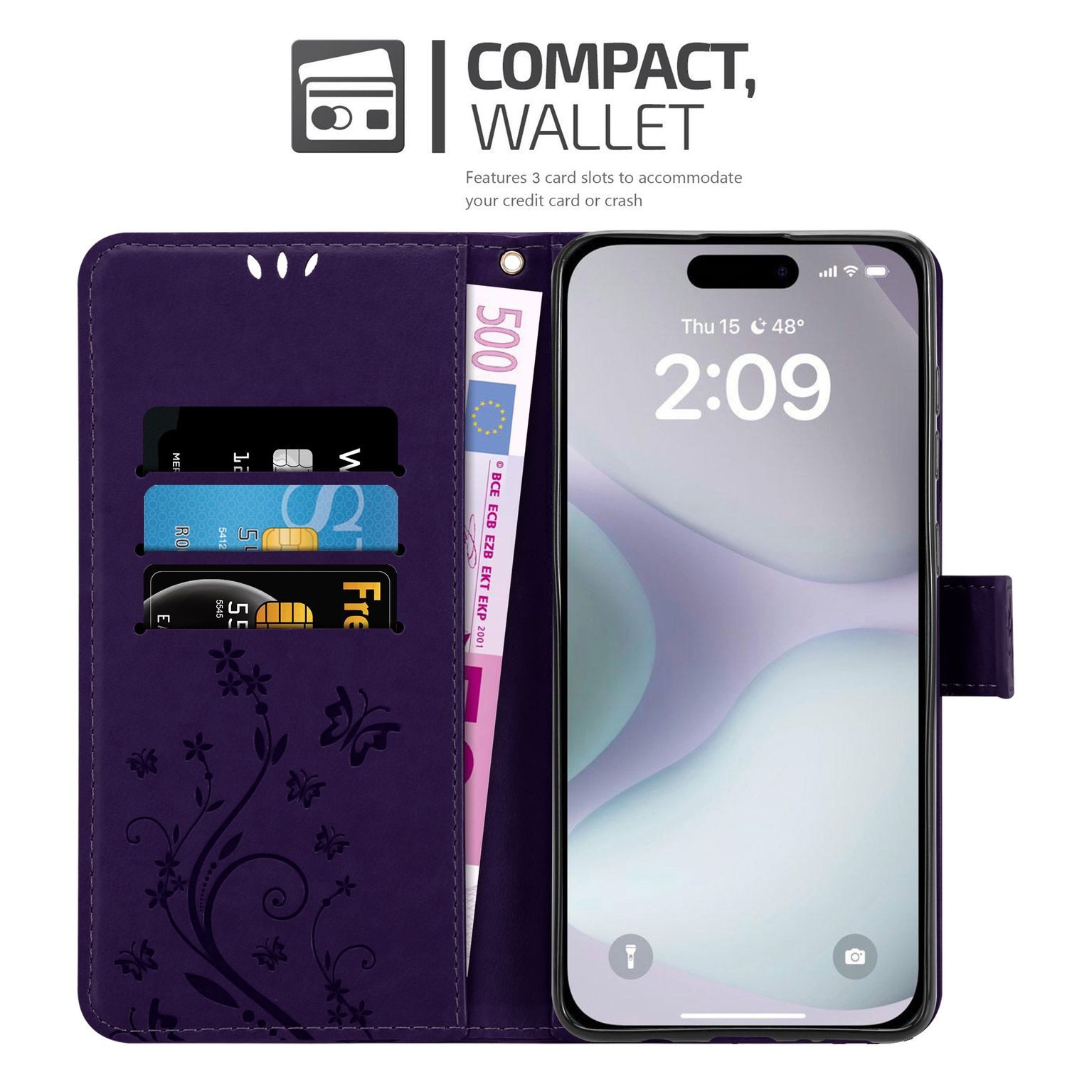 Cadorabo Handyhülle für iPhone 16 PLUS Hülle Apple iPhone 16 PLUS, Hülle Schutzhülle Blumen Flower mit Standfunktion Kartenfach Magnet