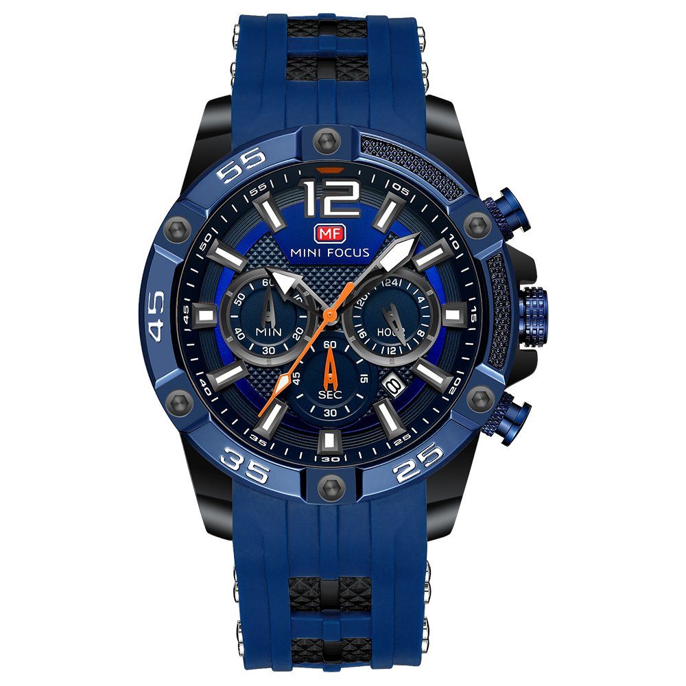 Blau Uhren Armbanduhr Datum Uhr Silikonarmband Kalender, GelldG Chronograph Quarzwerk, Schwarz,