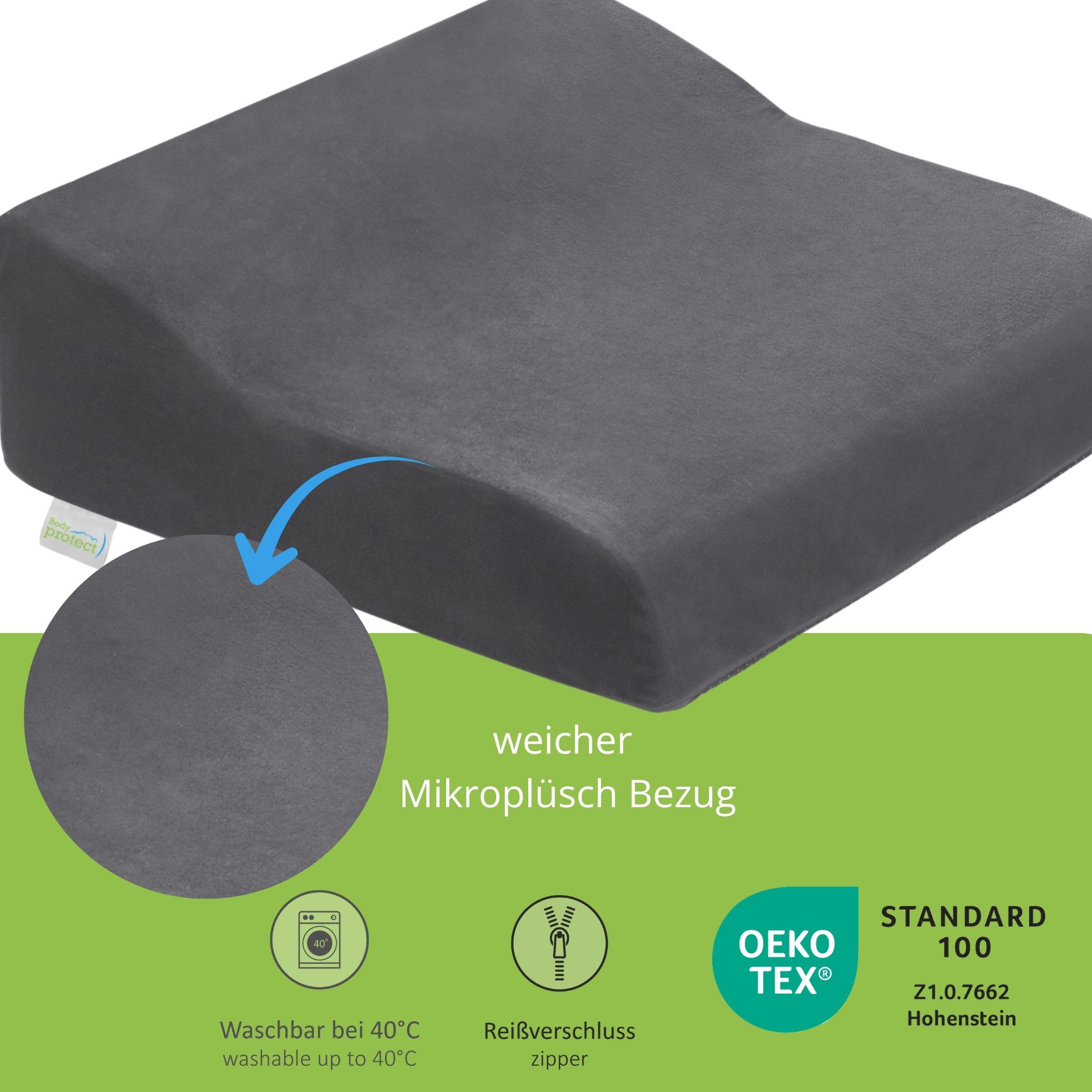Bodyprotect Sitzkissen Aufstehhilfe Sitzerhöhung, Sitzkissen mit Anti-Rutsch-Unterseite