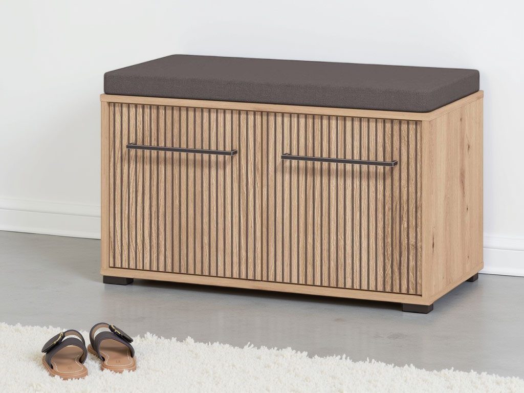 INOSIGN Schuhbank Landes, Schuhschrank, Schuhregal, Schuhtruhe, Breite 80 cm, mit Sitzkissen und zwei geschlossenen Fächern, in Artisan Eiche