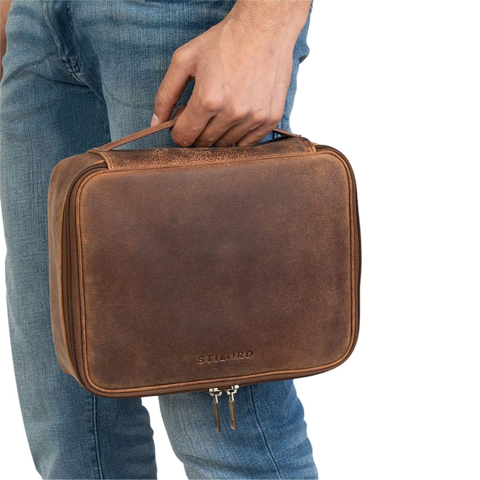 STILORD Kulturbeutel "Lee" Waschtasche Leder groß für Damen und Herren