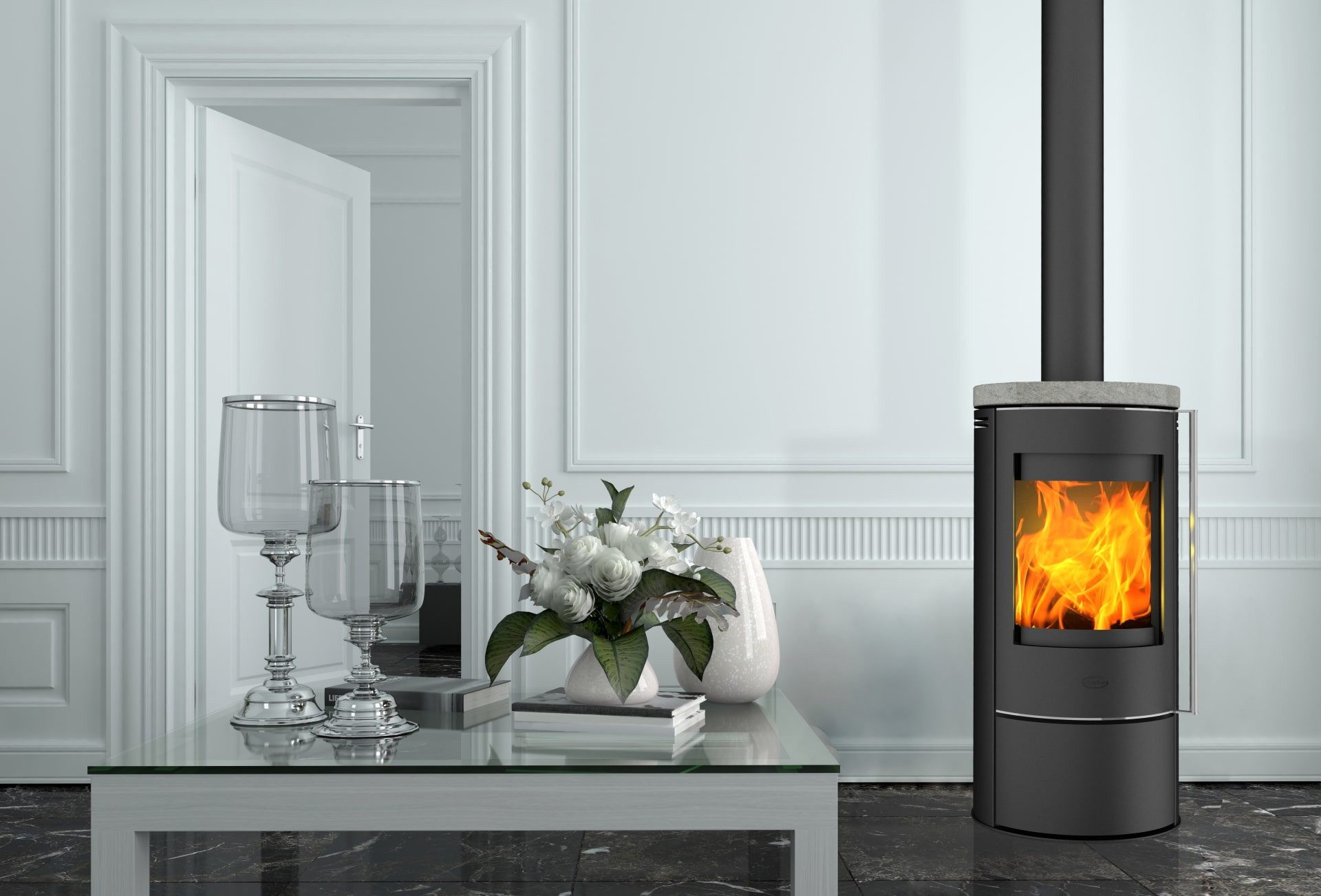 Fireplace Kaminofen Fireplace Rondale Speckstein Kaminofen Stahl Schwarz Topplatte K6013, Topplatte Speckstein