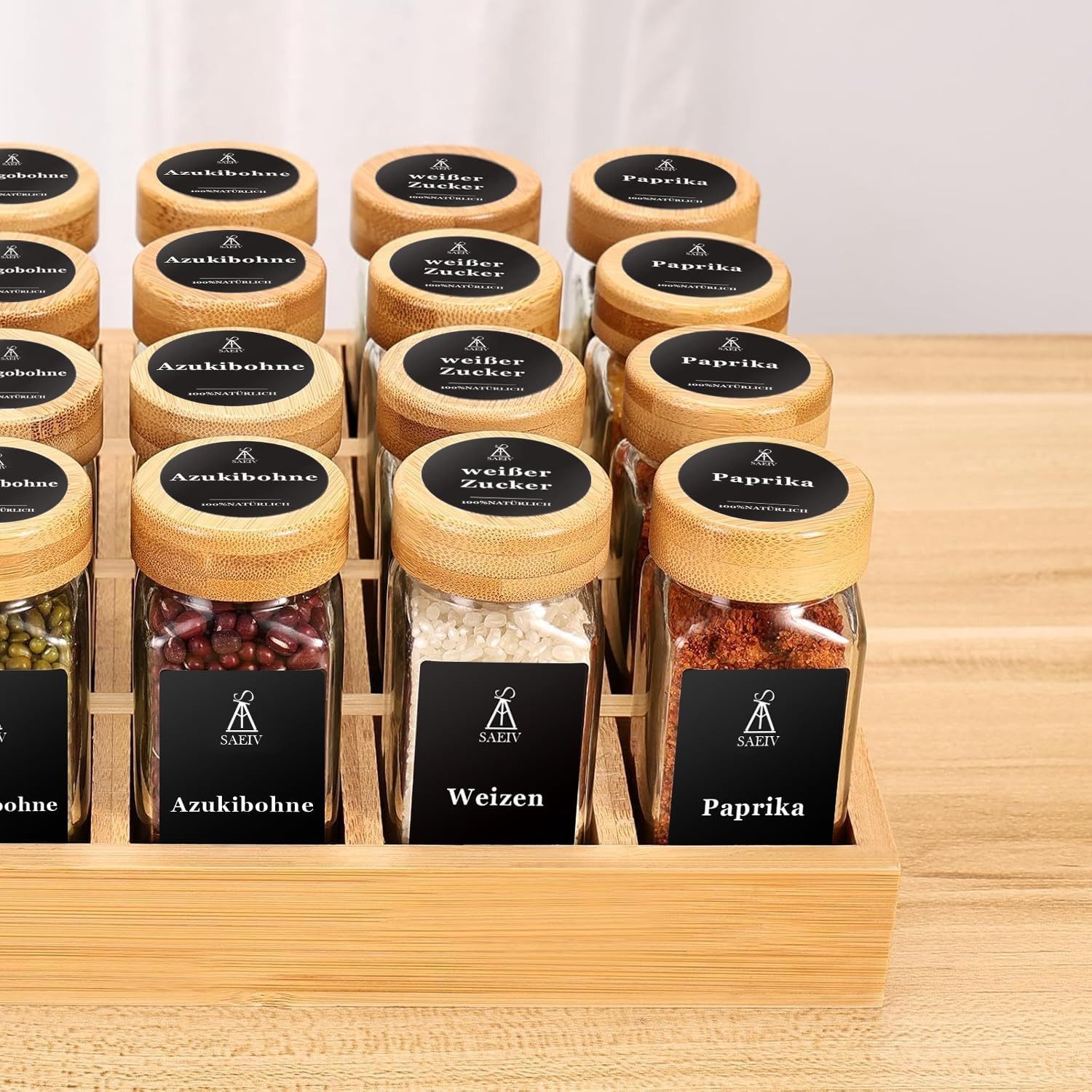 KingLux Gewürzregal Natürlicher Bambus Gewürzregal mit 24stk. Gewürzgläser günstig online kaufen