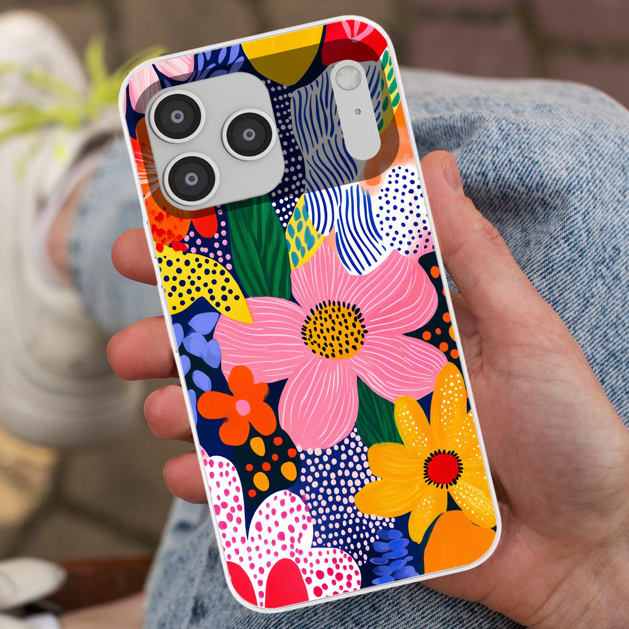MuchoWow Handyhülle für Apple iPhone 17 Pro Max Bunt - Blumen - Abstrakt - Punkte, Smartphone-Bumper, Print, Handy Schutzhülle Dünn