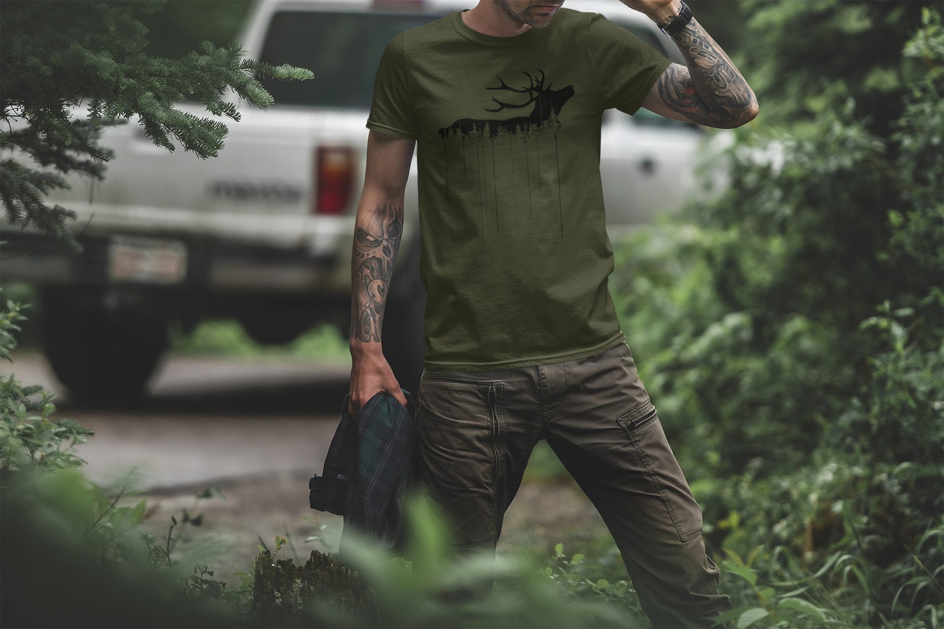 Baddery Print-Shirt "Waldhirsch" - Jäger T-Shirt günstig online kaufen