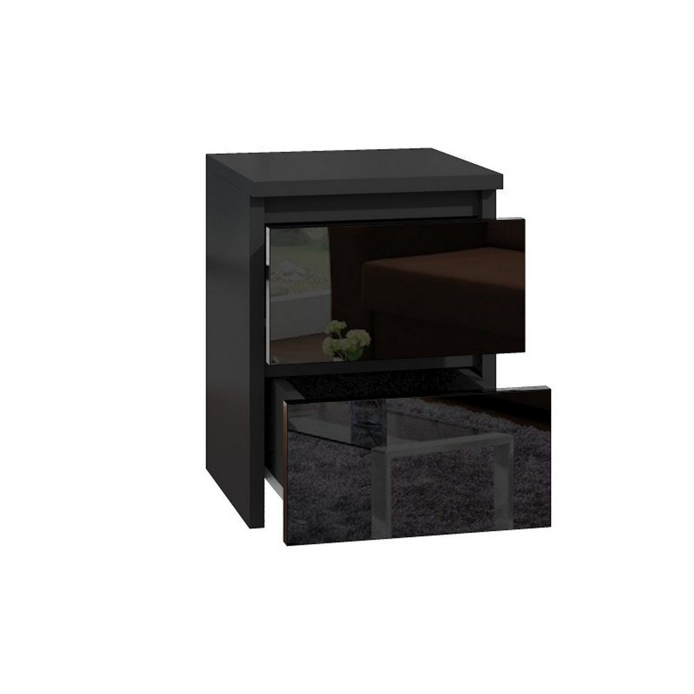 Anrichte mit Nachttisch holz Sideboard 2 Schubladen pressiode Schwarz_Hochglanz Kommode Nachttisch