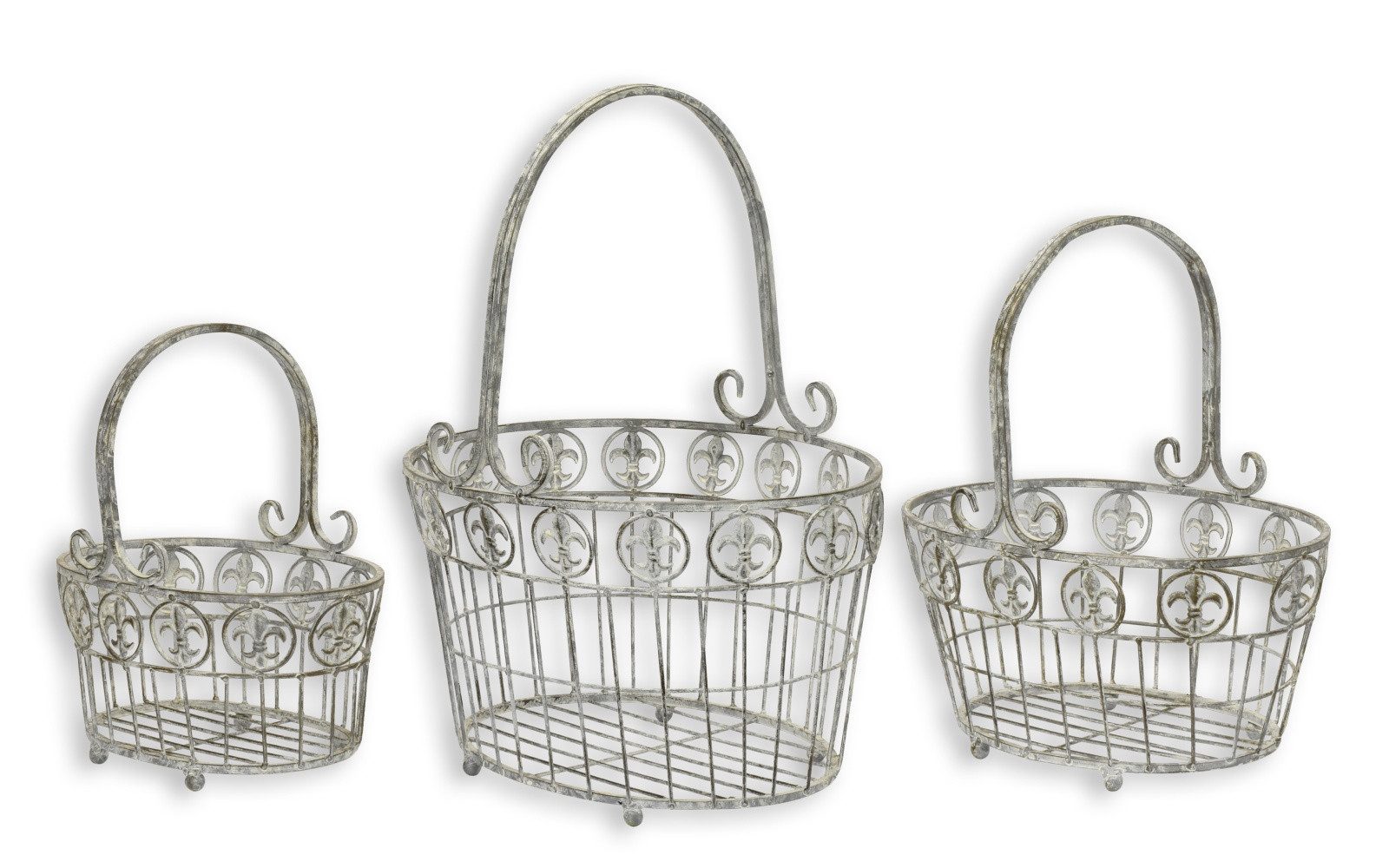 Aubaho Dekoobjekt Set aus 3 Eisenkörben Replikat Retro Design Dekoration