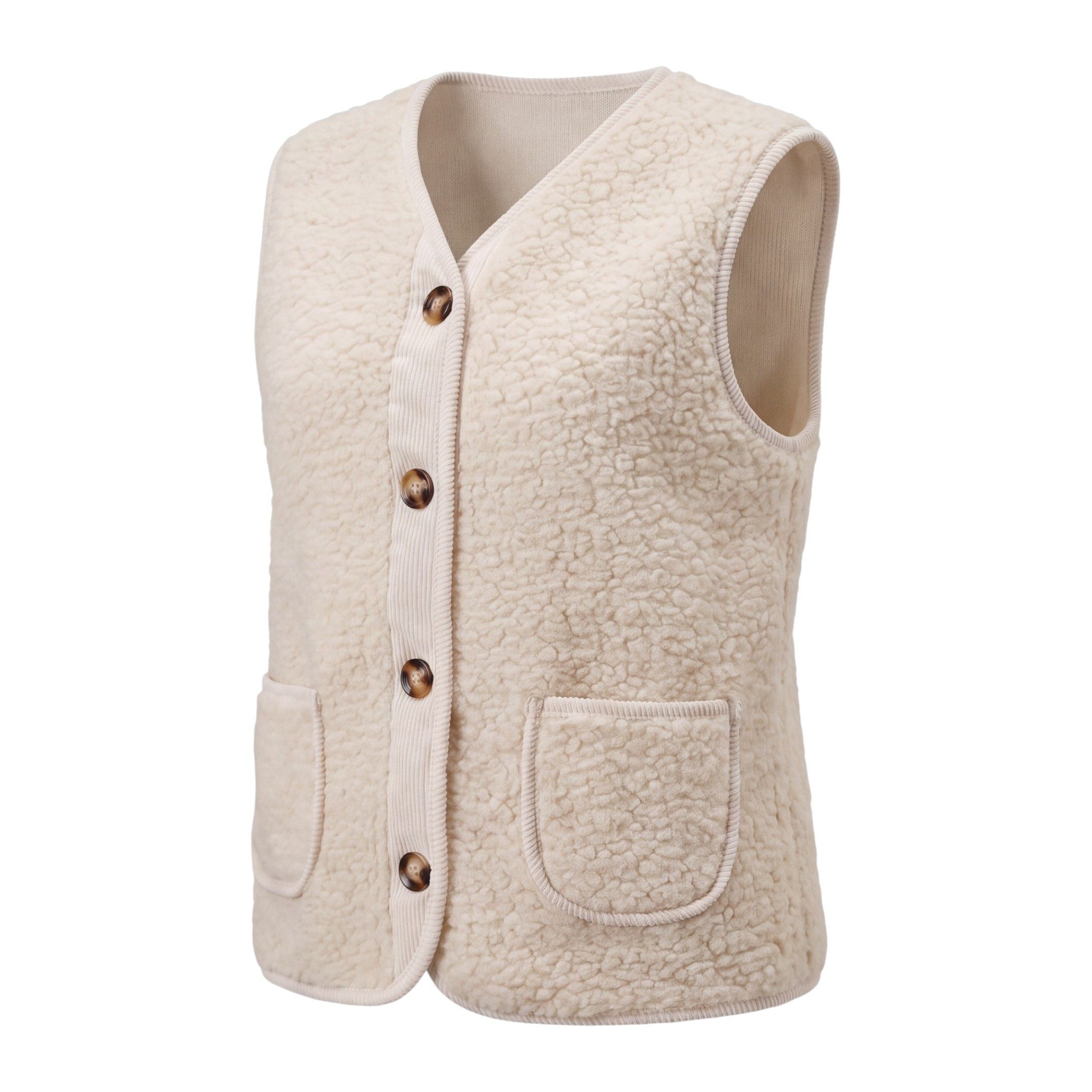 OriginalYou Kurzweste Teddy Weste Damen Bouclé Samt Cord Details vielseitig kombinierbar, auch in großen Größen
