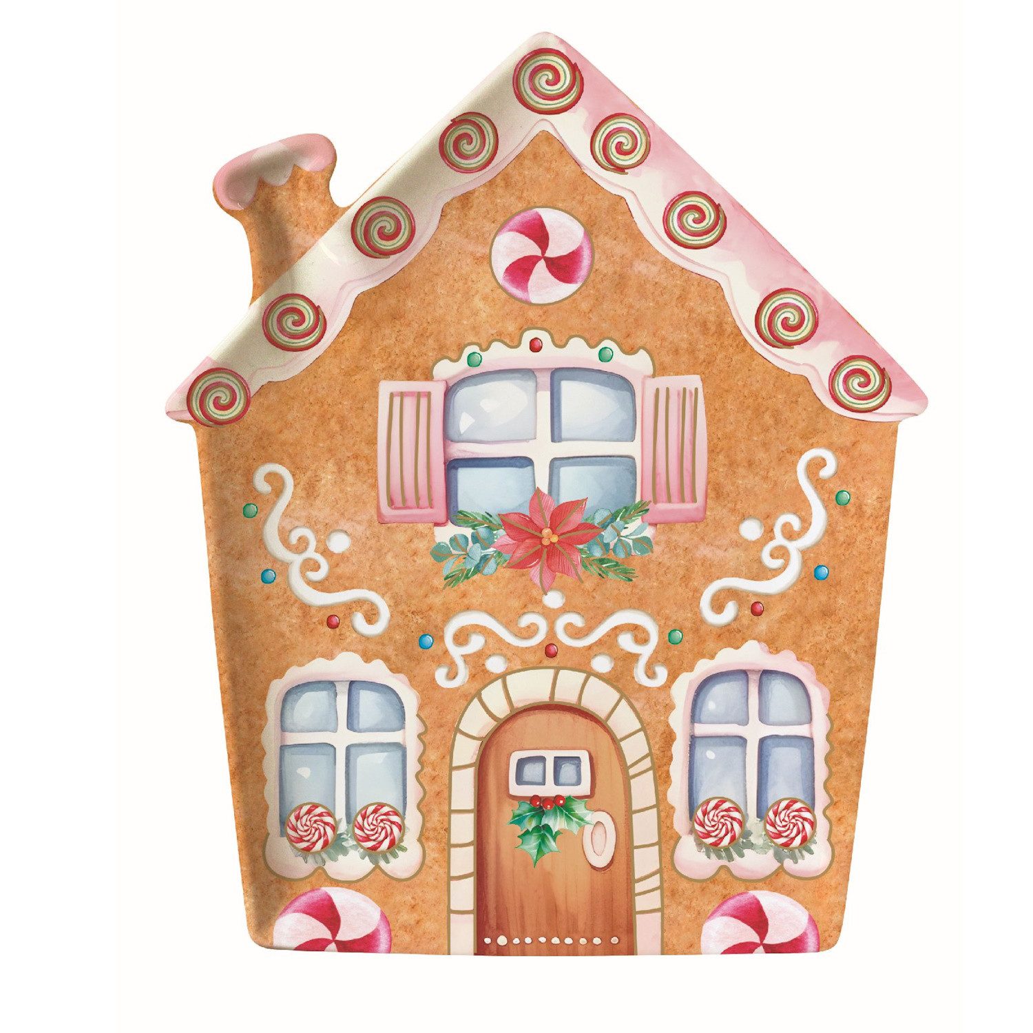 EasyLife Servierteller Sweet Christmas, Porzellan, Spülmaschinengeeignet, Mehrfarbig, Motiv: Lebkuchenhaus